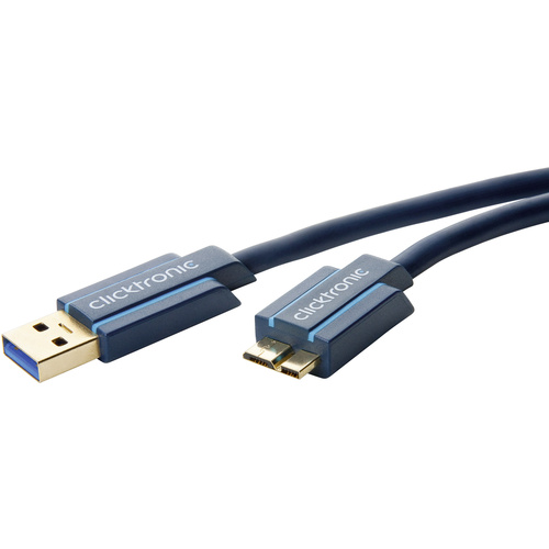 Clicktronic USB 3.0 Anschlusskabel [1x USB 3.0 Stecker A - 1x USB 3.0 Stecker Micro B] 1.8m Blau vergoldete Steckkontakte