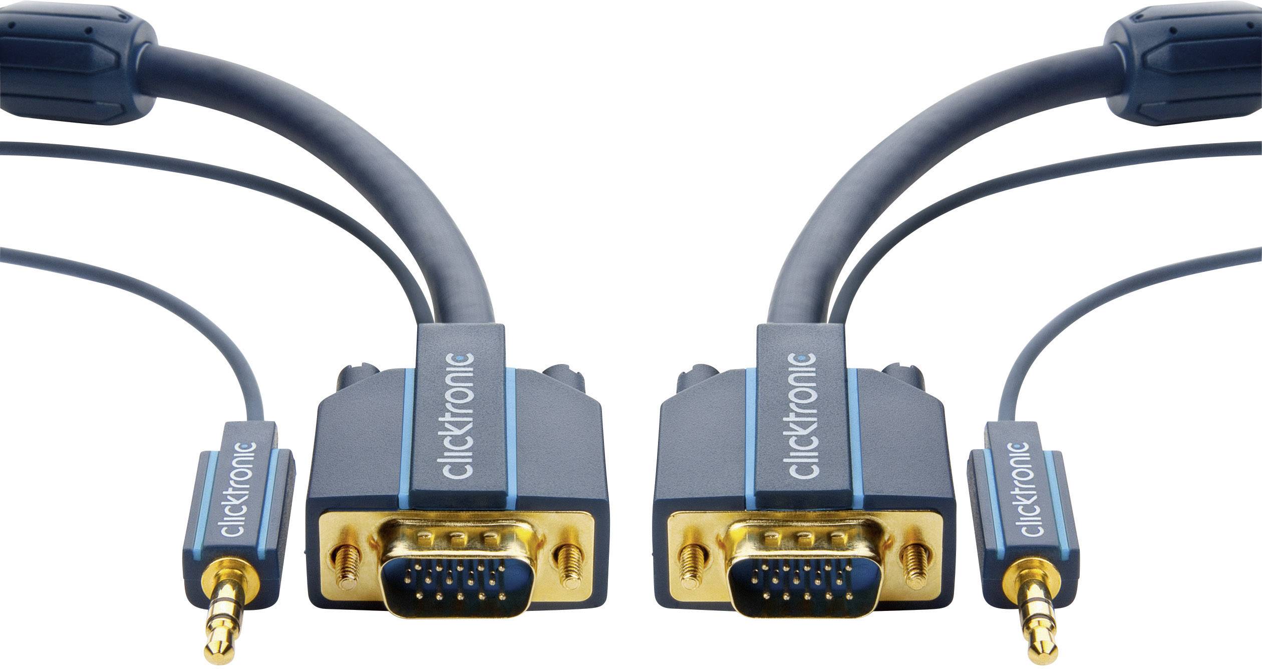 clicktronic VGA / Klinke Anschlusskabel  10.00 m Blau 70134 vergoldete Steckkontakte