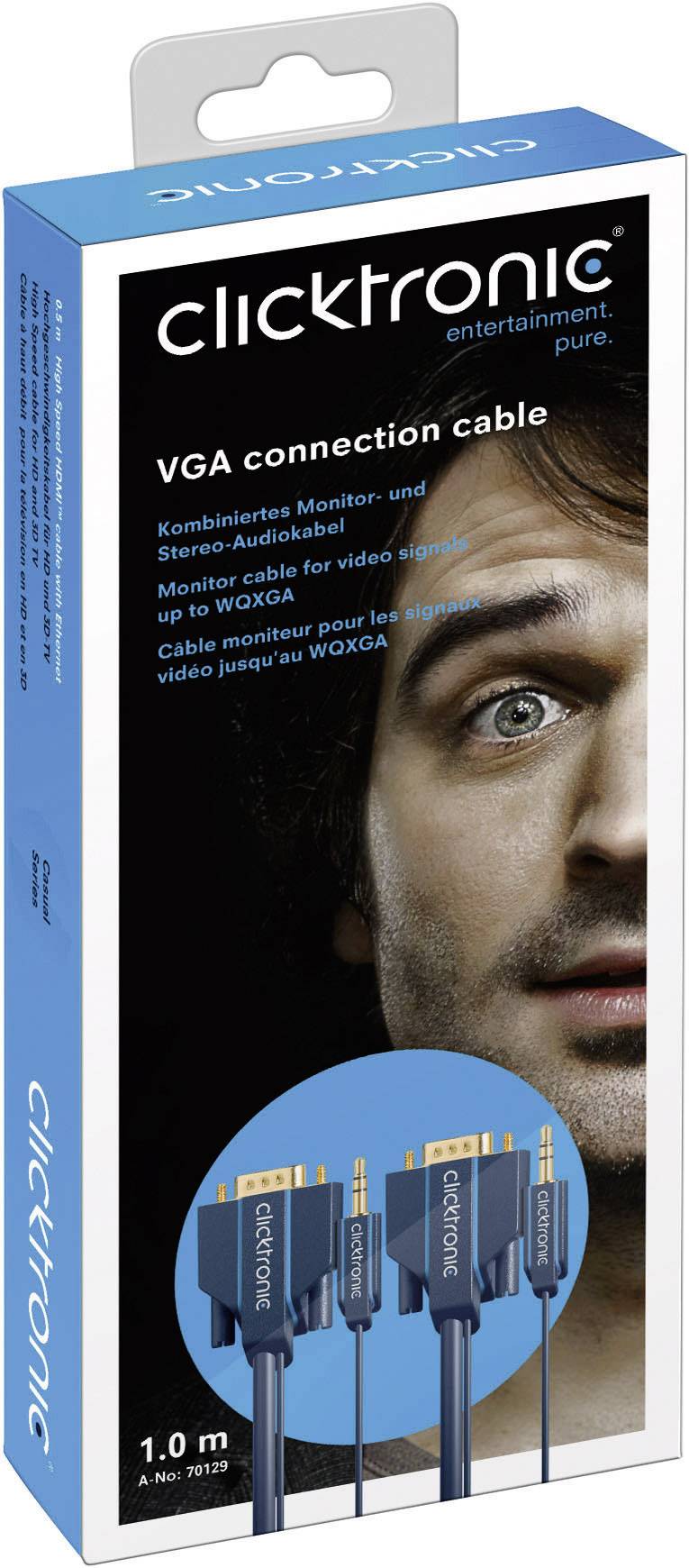 clicktronic VGA / Klinke Anschlusskabel  10.00 m Blau 70134 vergoldete Steckkontakte