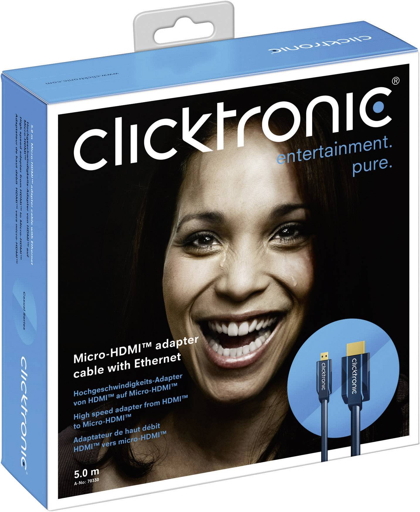 clicktronic HDMI Anschlusskabel 2.00 m Blau 70328 Audio Return Channel, vergoldete Steckkontakte, 4K UHD HDMI-Kabel