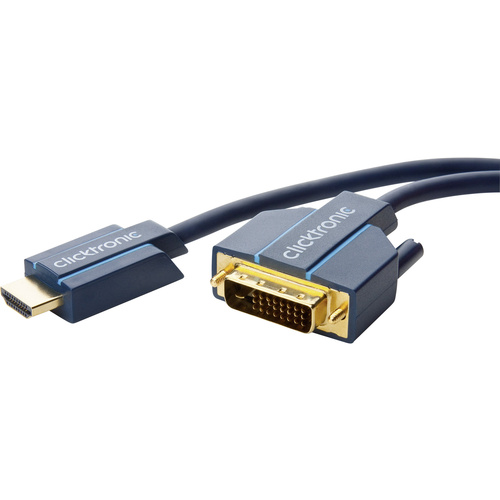 Clicktronic DVI / HDMI Anschlusskabel 2.00m vergoldete Steckkontakte Blau [1x DVI-Stecker 24+1pol. - 1x HDMI-Stecker]