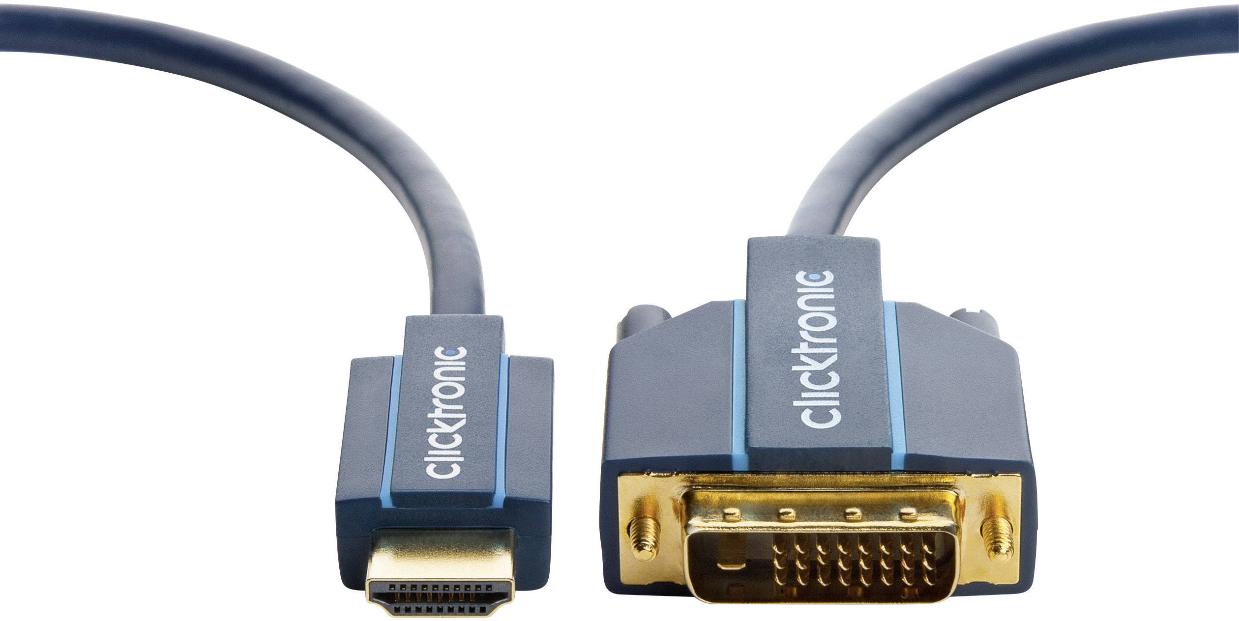 clicktronic DVI / HDMI Anschlusskabel 7.50 m Blau 70344 vergoldete Steckkontakte