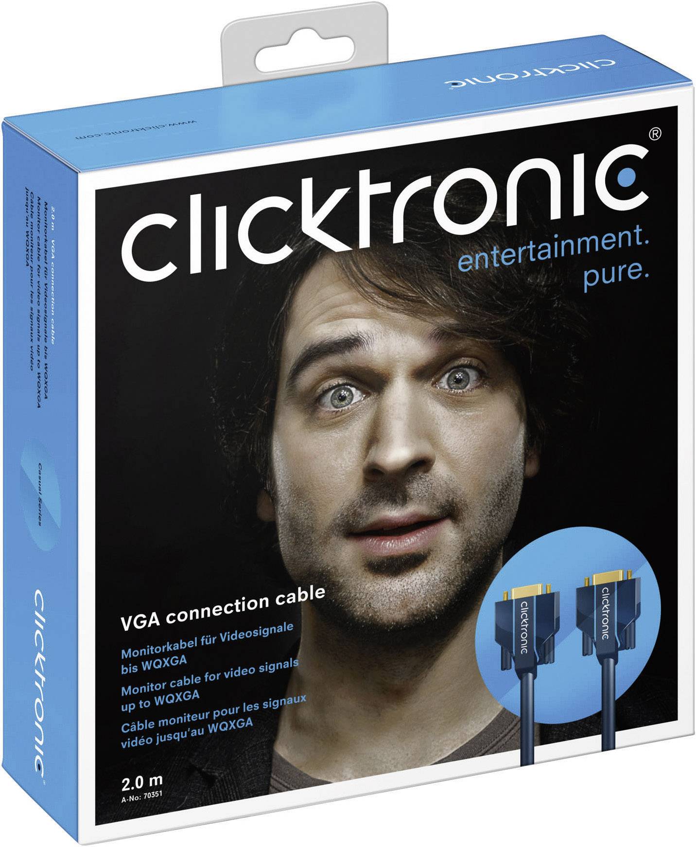 clicktronic VGA Anschlusskabel 3.00 m Blau 70352 vergoldete Steckkontakte