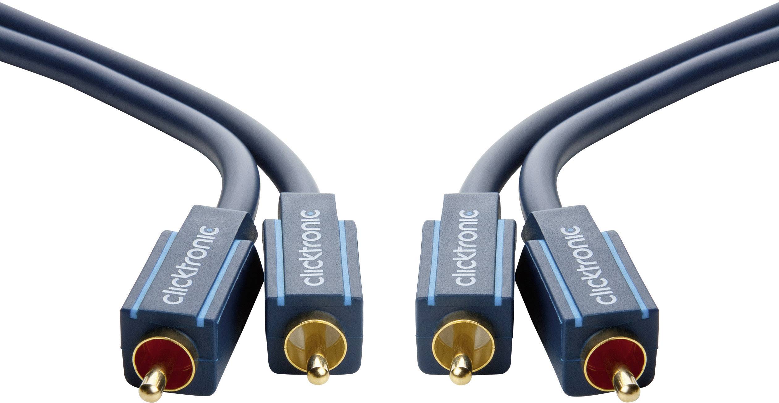 clicktronic 70383 Cinch Audio Anschlusskabel [2x Cinch-Stecker - 2x Cinch-Stecker] 10.00 m Blau vergoldete Steckkontakte