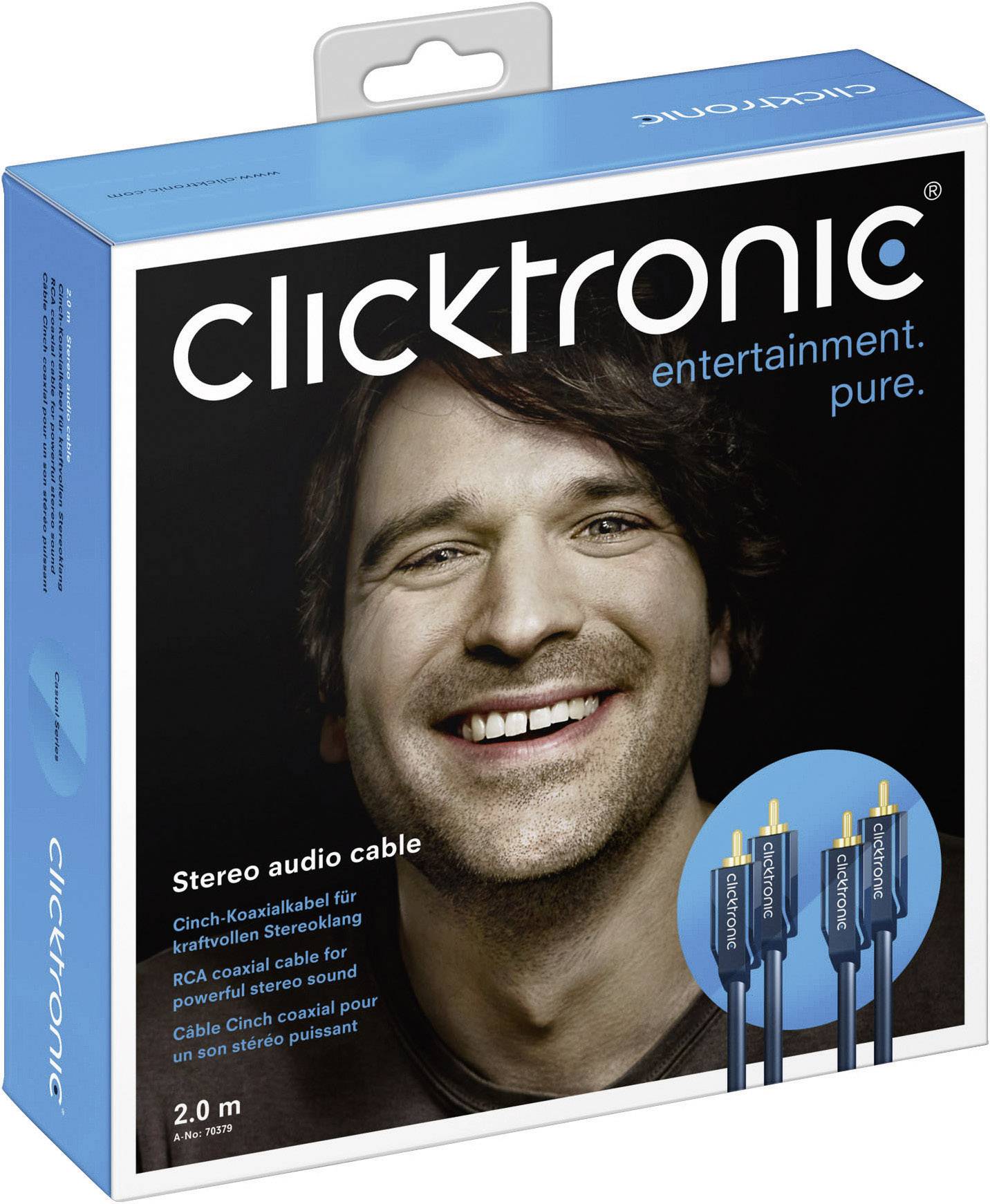 clicktronic 70383 Cinch Audio Anschlusskabel [2x Cinch-Stecker - 2x Cinch-Stecker] 10.00 m Blau vergoldete Steckkontakte