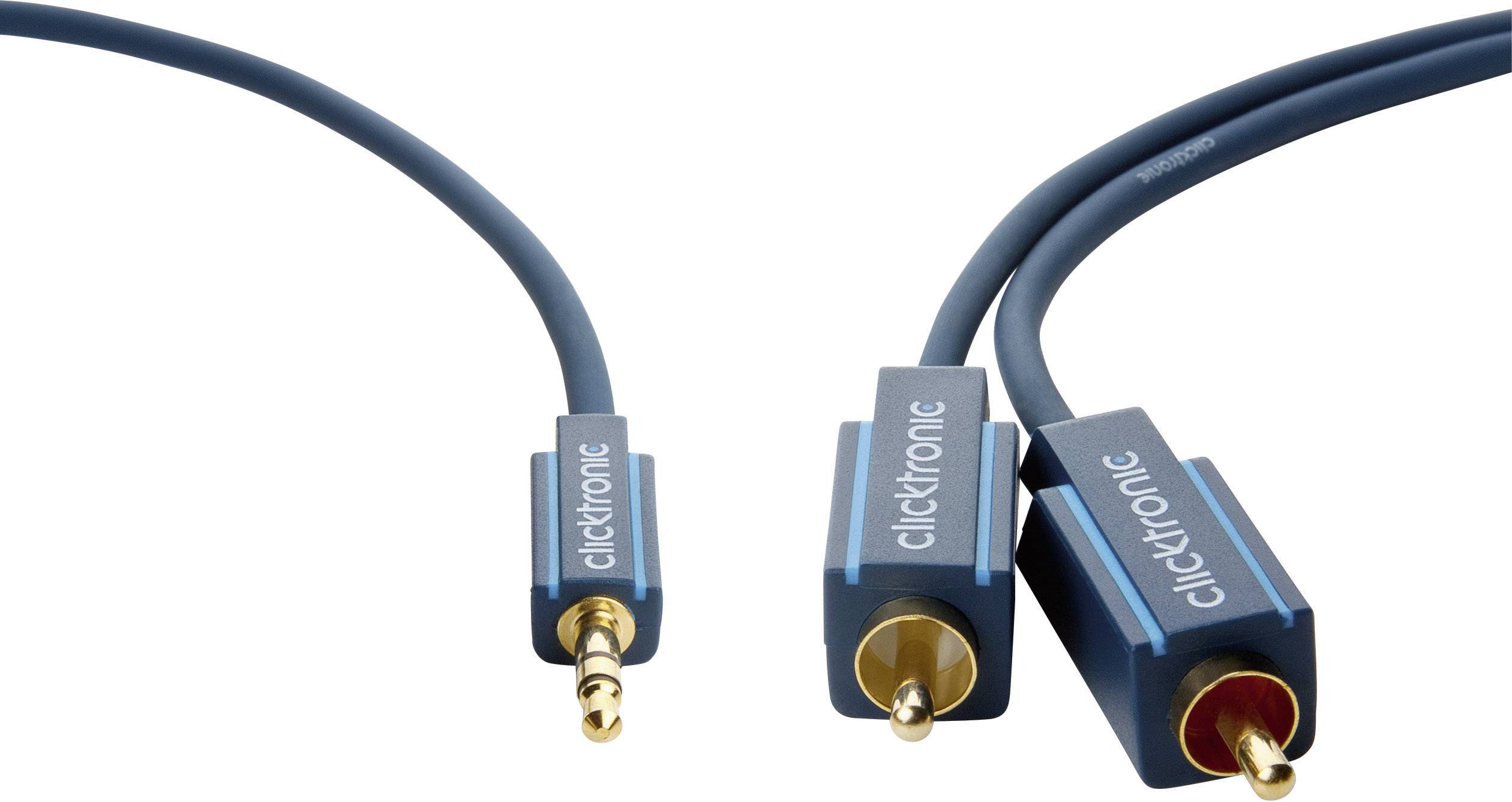 clicktronic 70465 Klinke / Cinch Audio Anschlusskabel [1x Klinkenstecker 3.5 mm - 2x Cinch-Stecker] 1.00 m Blau vergoldete Steckkontakte