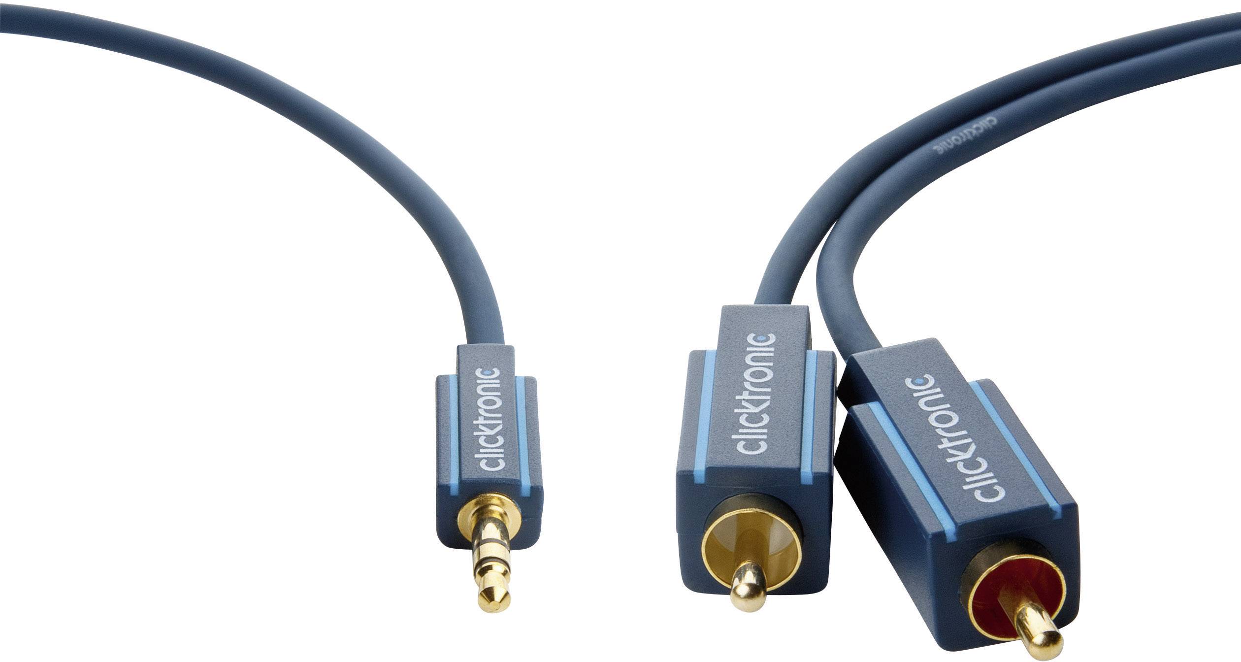 clicktronic 70471 Klinke / Cinch Audio Anschlusskabel [1x Klinkenstecker 3.5 mm - 2x Cinch-Stecker] 10.00 m Blau vergoldete Steckkontakte
