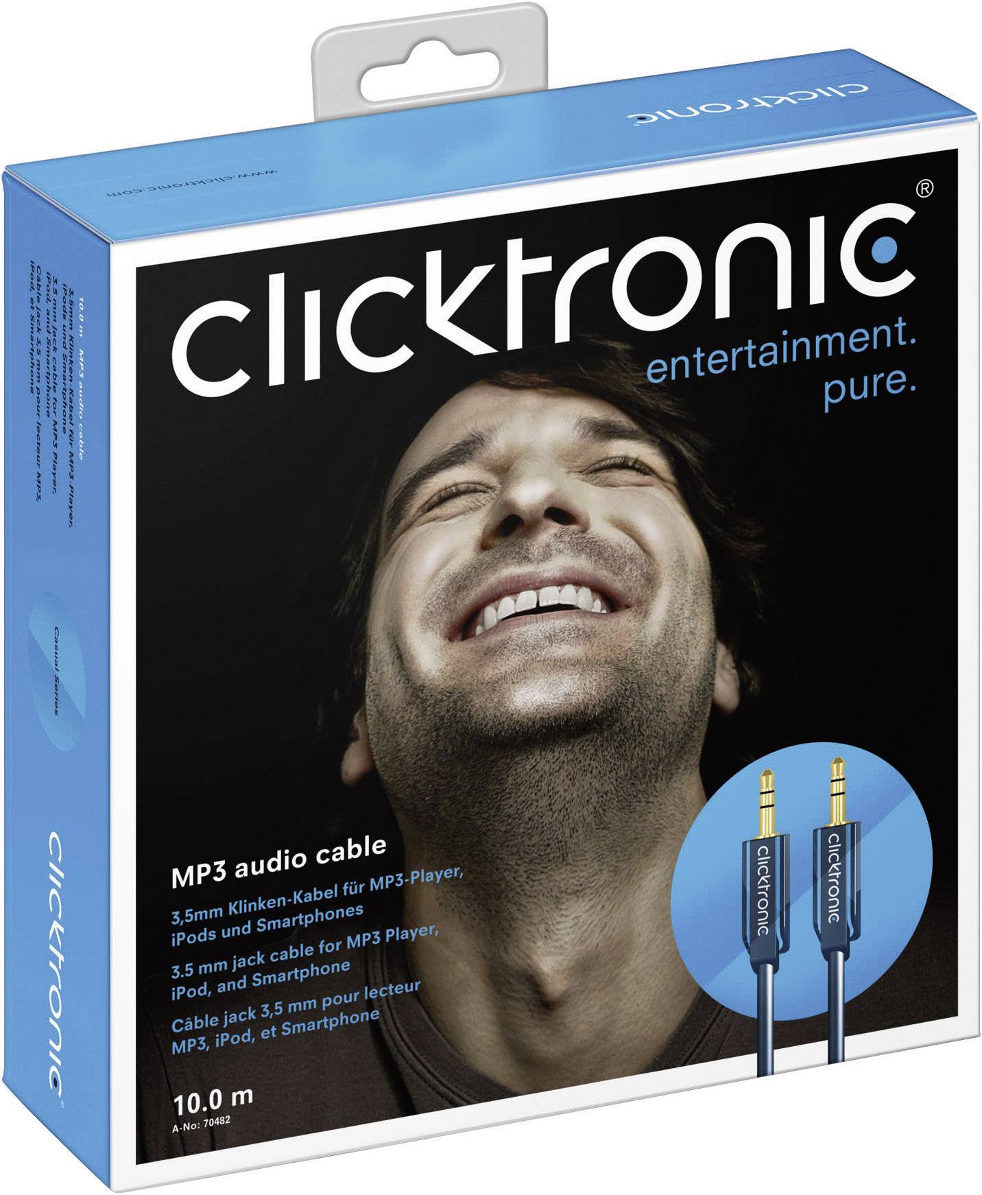 clicktronic 70482 Klinke Audio Anschlusskabel [1x Klinkenstecker 3.5 mm - 1x Klinkenstecker 3.5 mm] 10.00 m Blau vergoldete Steckkontakte