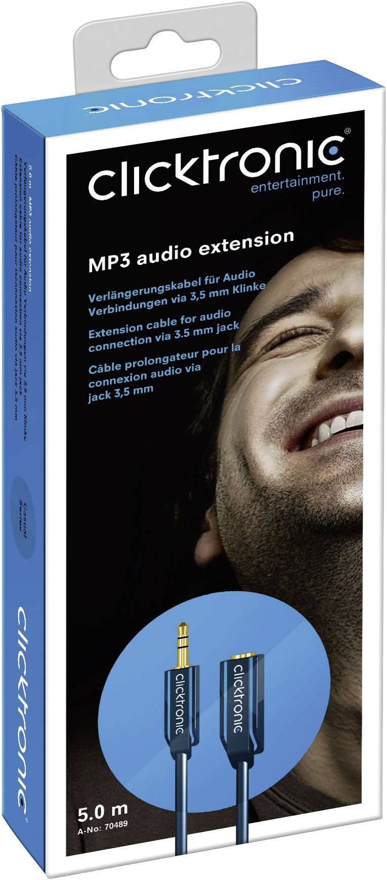 clicktronic 70486 Klinke Audio Anschlusskabel [1x Klinkenstecker 3.5 mm - 1x Klinkenbuchse 3.5 mm] 1.50 m Blau vergoldete Steckkontakte