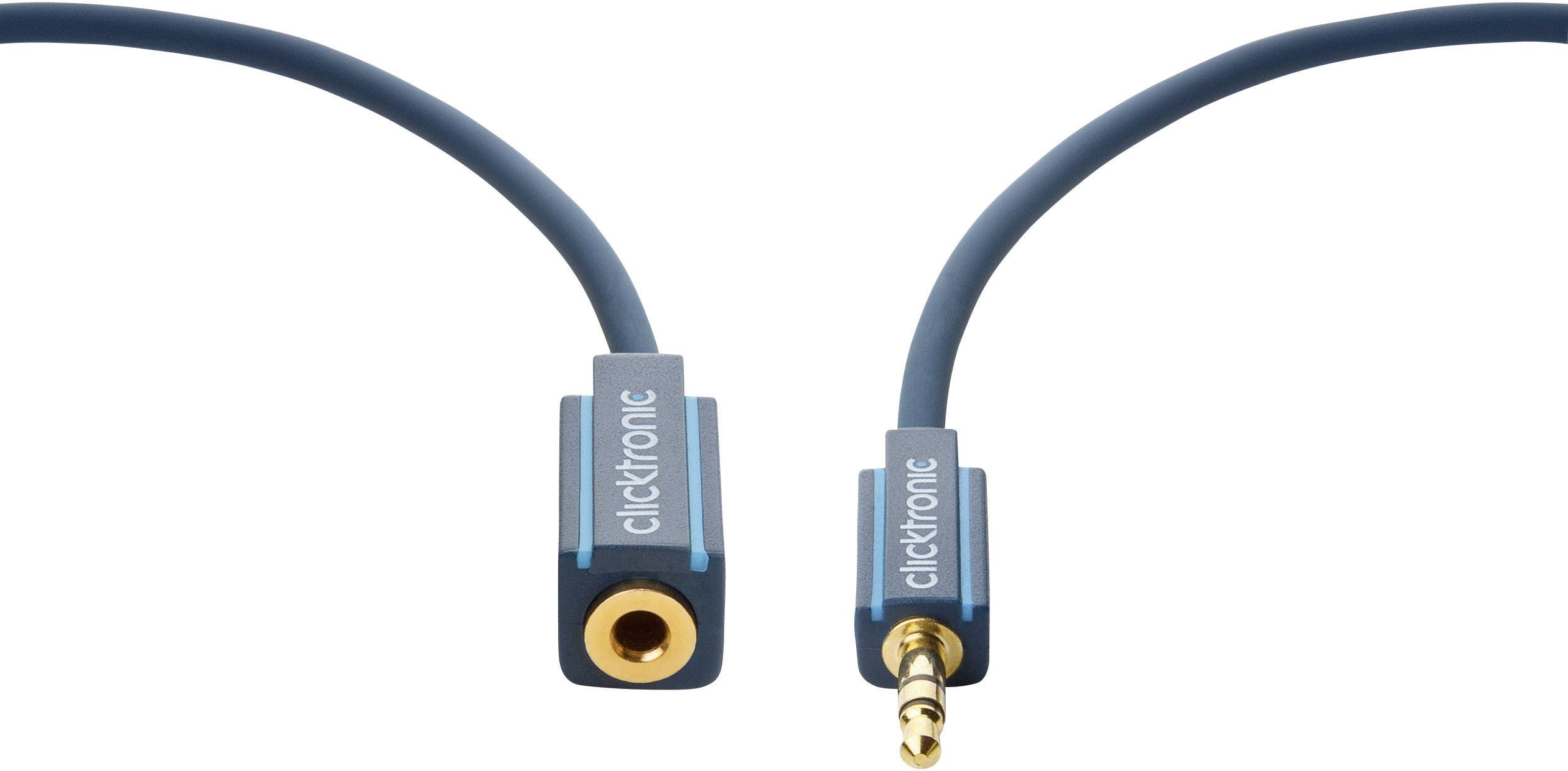 clicktronic 70488 Klinke Audio Anschlusskabel [1x Klinkenstecker 3.5 mm - 1x Klinkenbuchse 3.5 mm] 3.00 m Blau vergoldete Steckkontakte