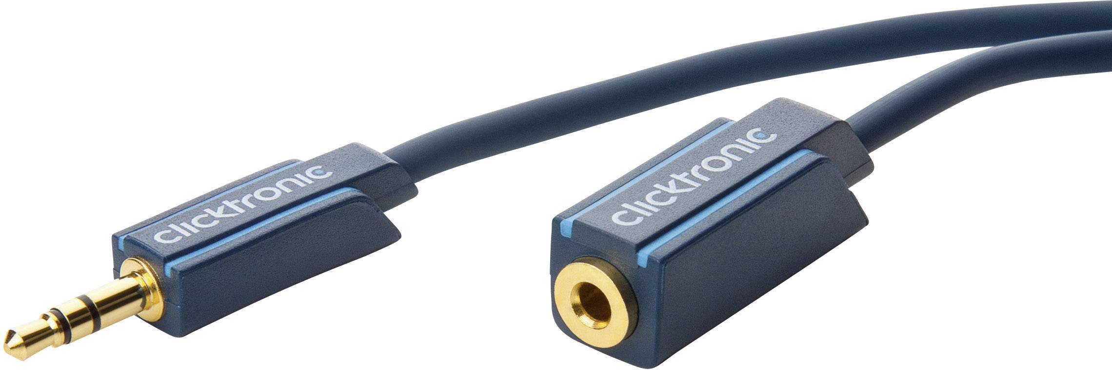 clicktronic 70489 Klinke Audio Anschlusskabel [1x Klinkenstecker 3.5 mm - 1x Klinkenbuchse 3.5 mm] 5.00 m Blau vergoldete Steckkontakte