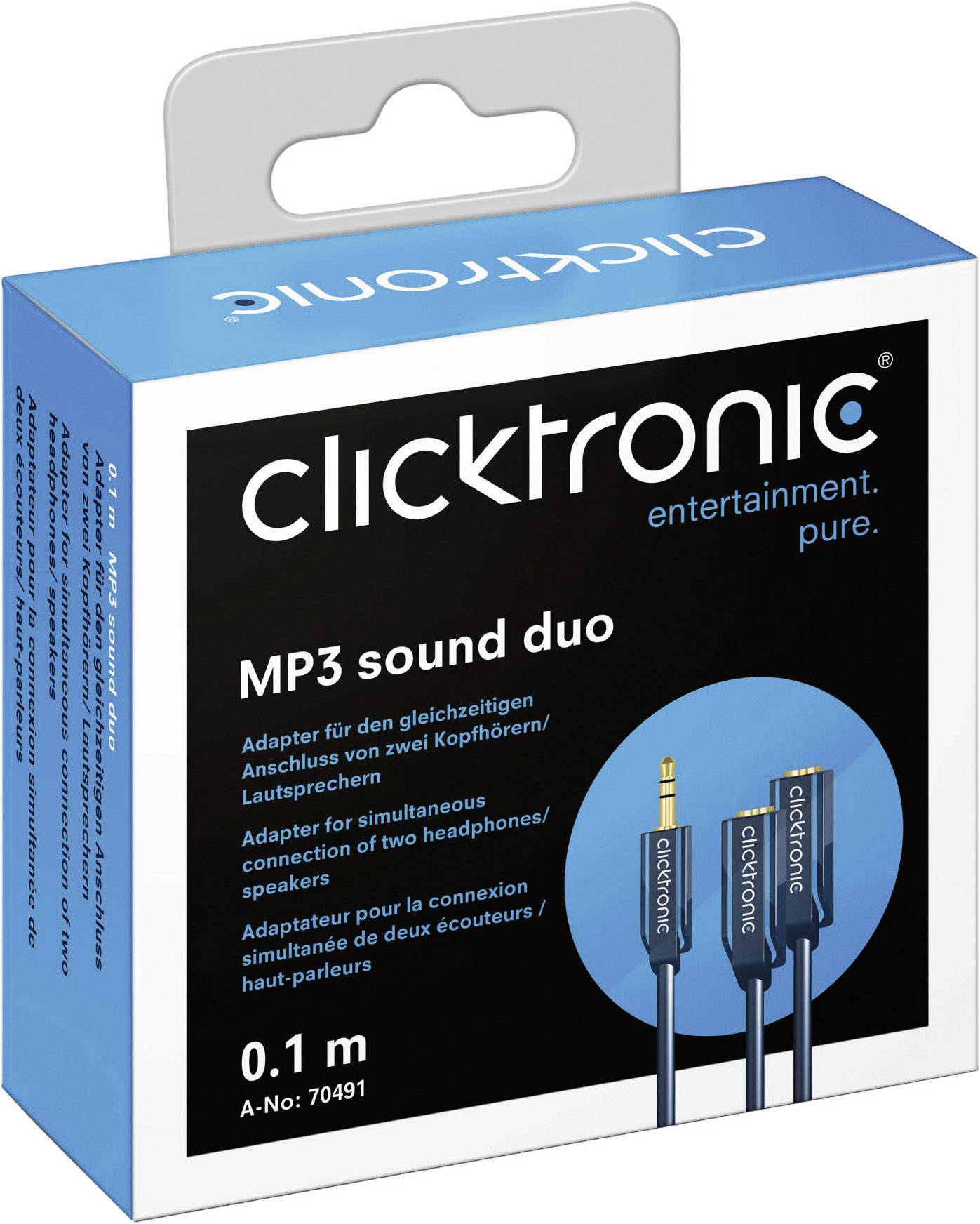 clicktronic 70491 70491 Klinke Audio Y-Adapter [1x Klinkenstecker 3.5 mm - 2x Klinkenbuchse 3.5 mm] Blau