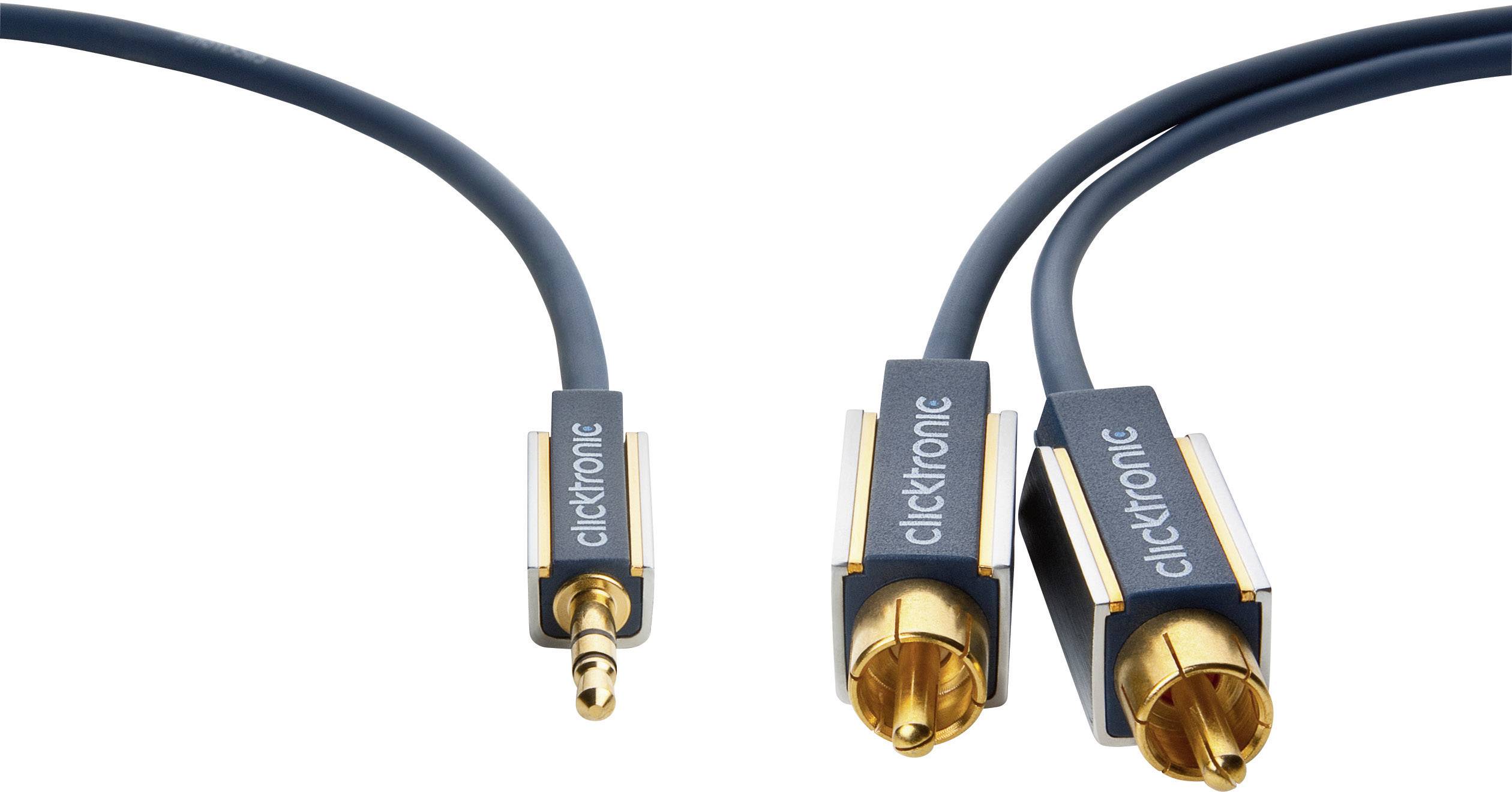 clicktronic 70669 Cinch / Klinke Audio Anschlusskabel [2x Cinch-Stecker - 1x Klinkenstecker 3.5 mm] 5.00 m Blau vergoldete Steckkontakte