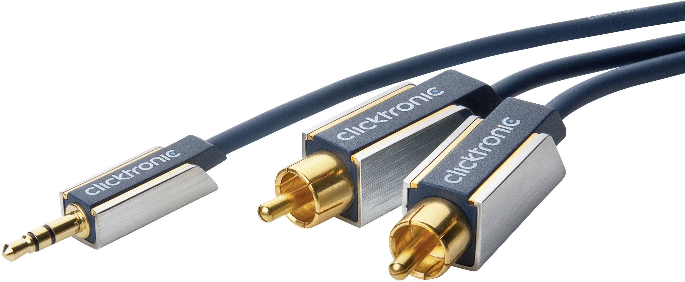 clicktronic 70669 Cinch / Klinke Audio Anschlusskabel [2x Cinch-Stecker - 1x Klinkenstecker 3.5 mm] 5.00 m Blau vergoldete Steckkontakte