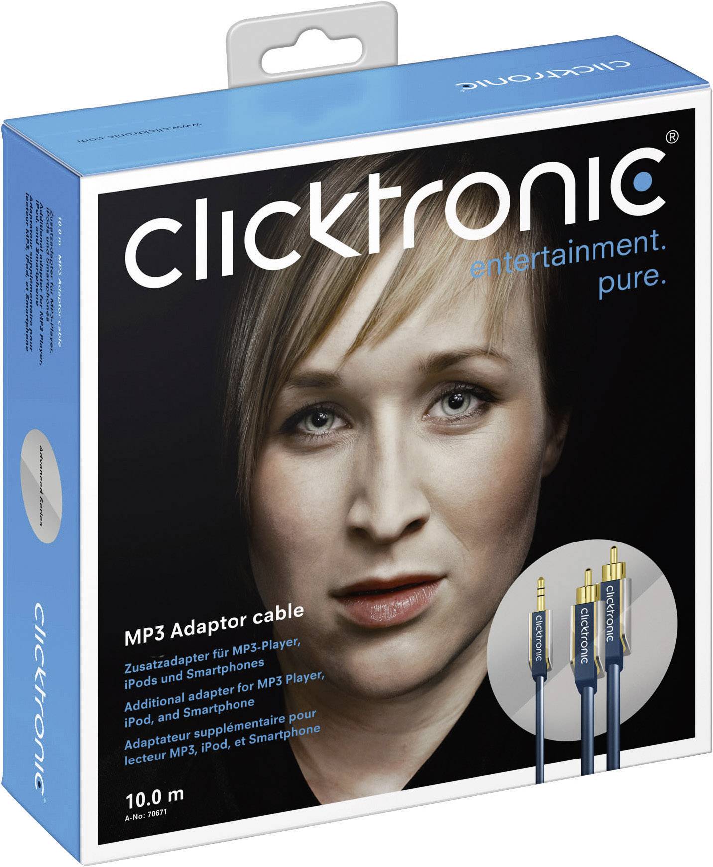 clicktronic 70669 Cinch / Klinke Audio Anschlusskabel [2x Cinch-Stecker - 1x Klinkenstecker 3.5 mm] 5.00 m Blau vergoldete Steckkontakte