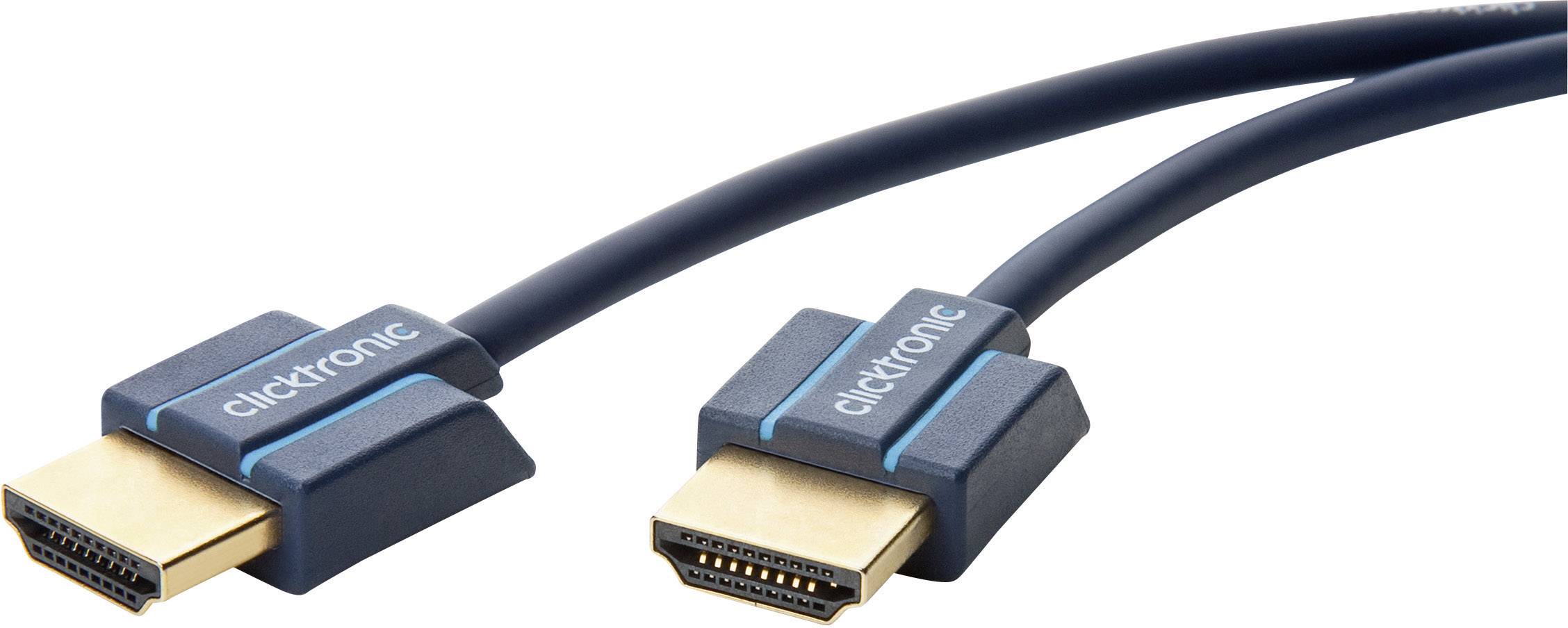 clicktronic HDMI Anschlusskabel 3.00 m Blau 70705 Audio Return Channel, vergoldete Steckkontakte, 4K UHD HDMI-Kabel