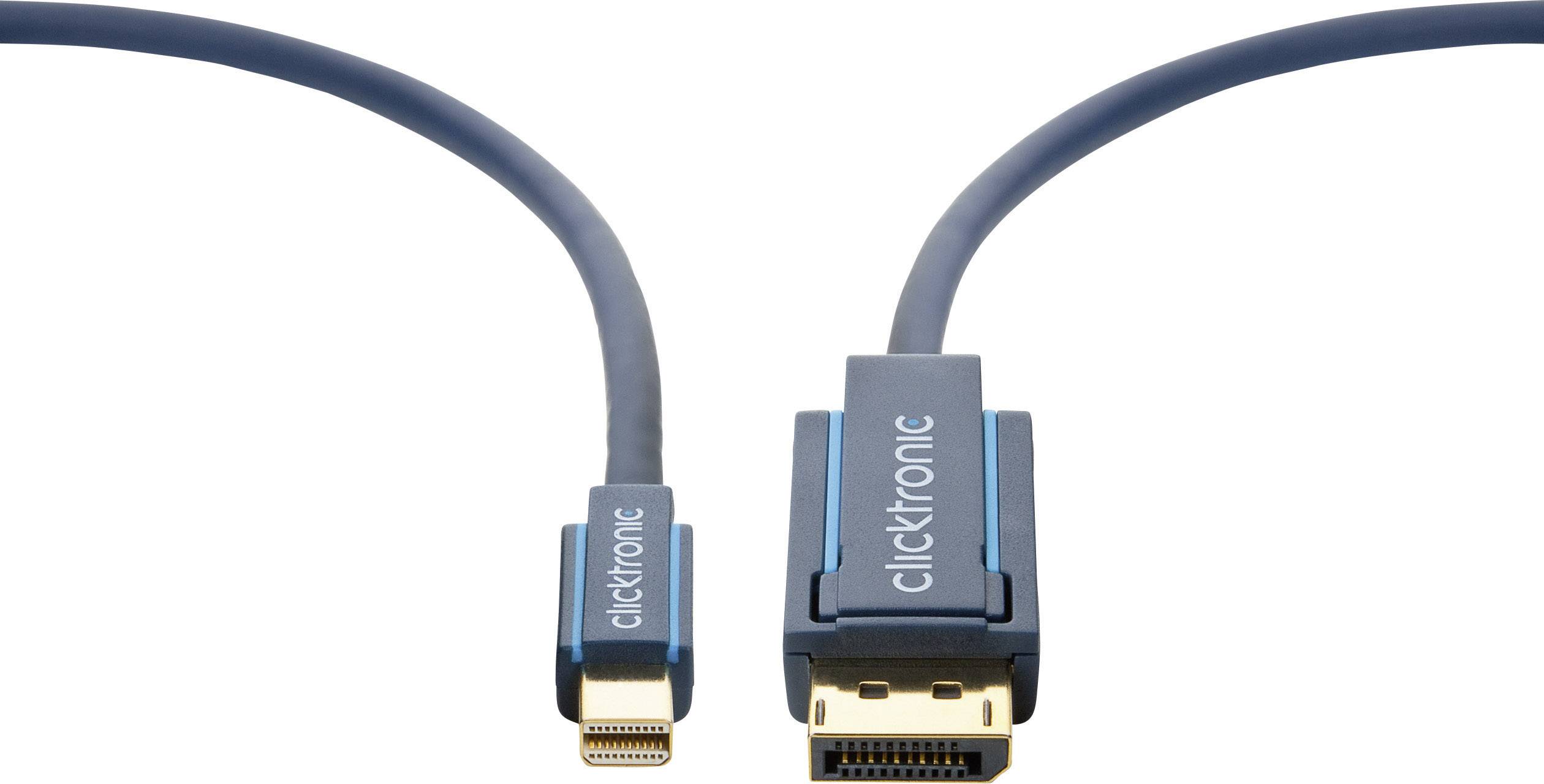 clicktronic DisplayPort Anschlusskabel 5.00 m Blau 70740 vergoldete Steckkontakte HDMI-Kabel