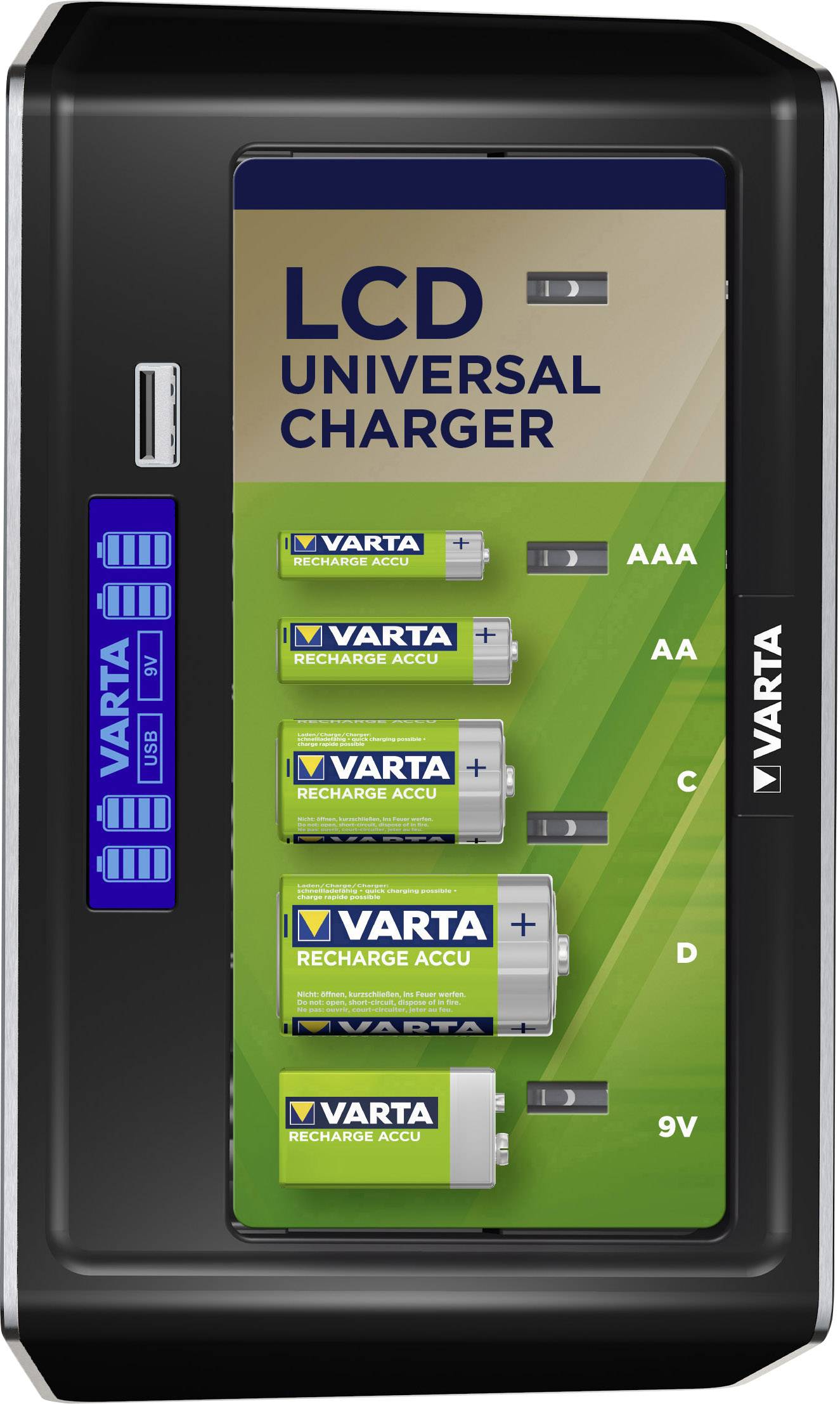 Varta LCD Universal Rundzellen-Ladegerät  NiMH Micro (AAA), Mignon (AA), Baby (C), Mono (D), 9 V Block