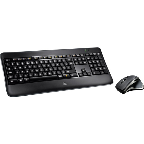 Logitech MX800 Funk-Tastatur,- Maus-Set Beleuchtet Deutsch, QWERTZ, Windows® Schwarz