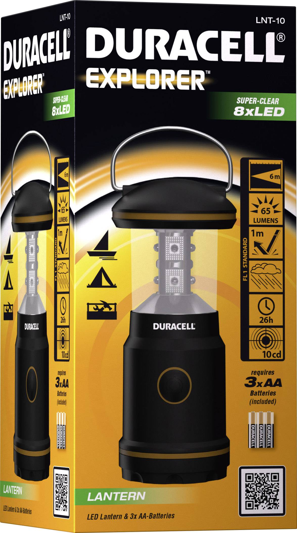 Duracell LNT-10 Explorer 8 LED Camping-Laterne 65 lm batteriebetrieben 122 g Schwarz
