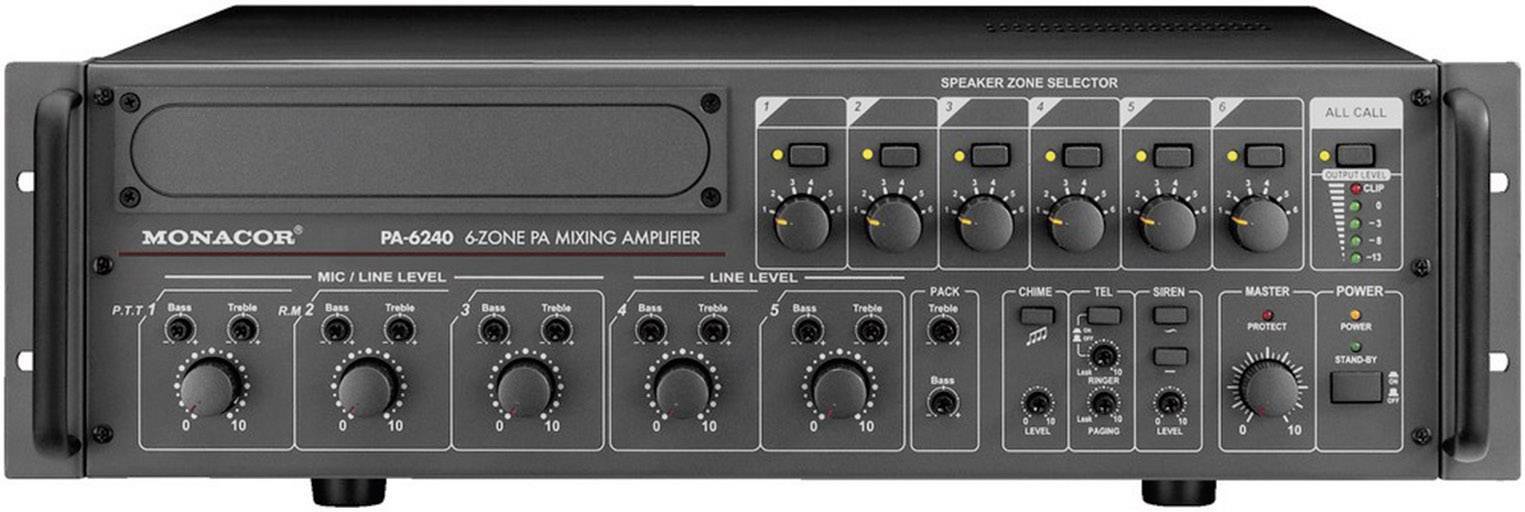 Monacor PA-6240 ELA-Verstärker 240W 6-Zonen