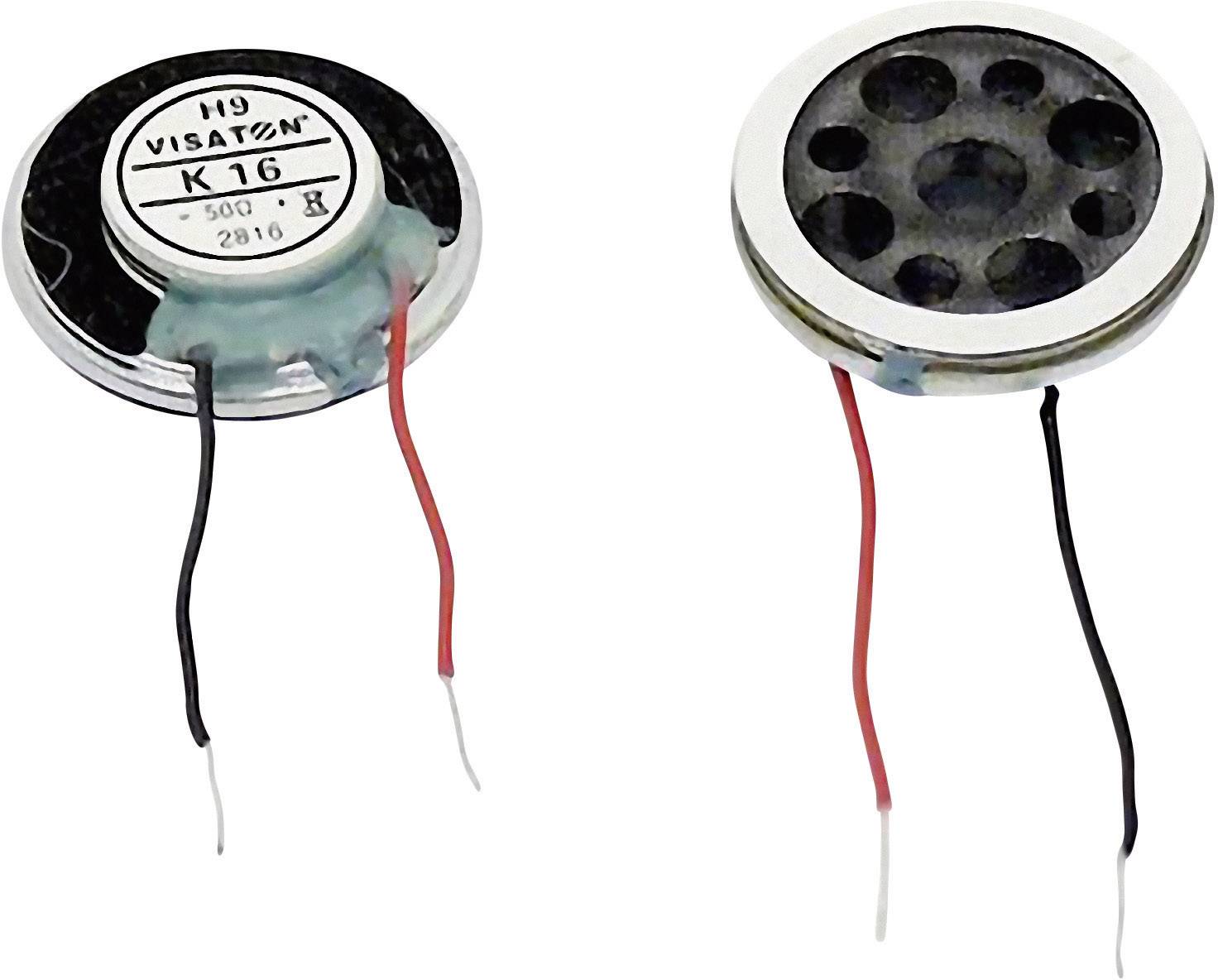 Zwei runde Lautsprecher mit roten und schwarzen Drähten, einer zeigt die Rückseite mit der Aufschrift 'VISATON K16', der andere die Vorderseite.
