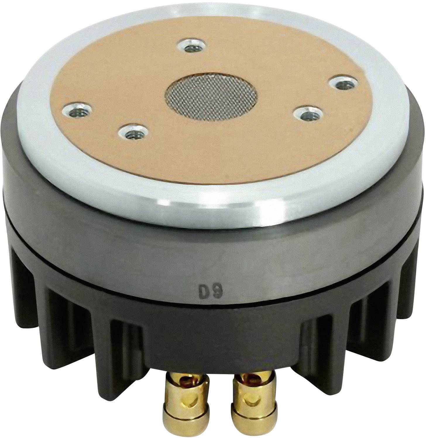 Ein Lautsprechertreiber mit runder, metallischer Membran und Anschlüssen an der Unterseite, geeignet für hochwertige Audioanwendungen.