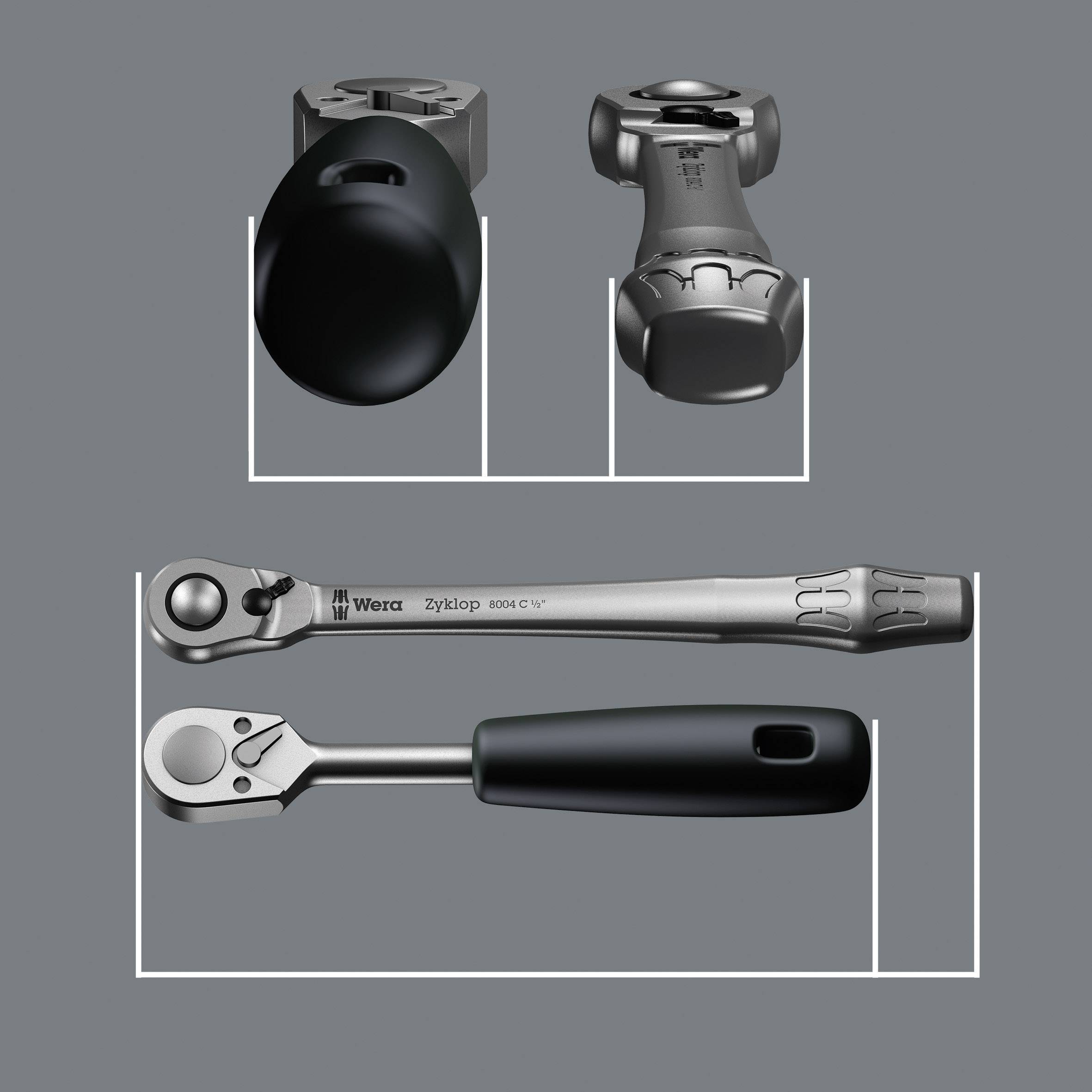 Zyklop Knarrensatz von Wera mit ergonomischem Griff und drehbarem Kopf für flexiblen Einsatz bei unterschiedlichen Schraubarbeiten.