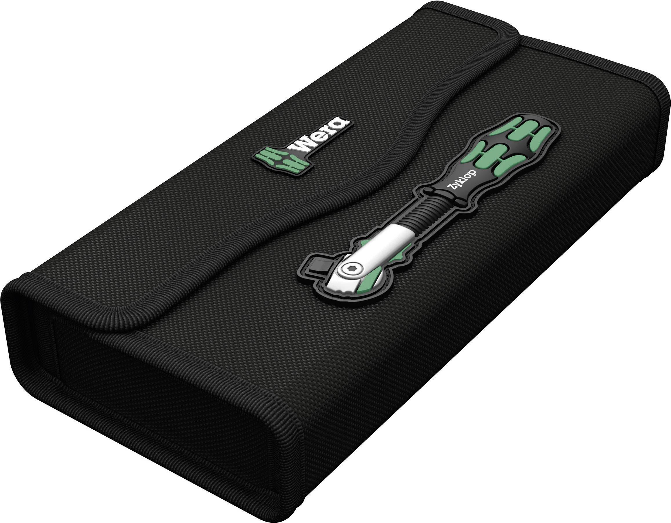 Schwarzes Etui mit einem grünen und schwarzen Schraubendreher-Design auf der Vorderseite, das Werkzeugset symbolisiert.