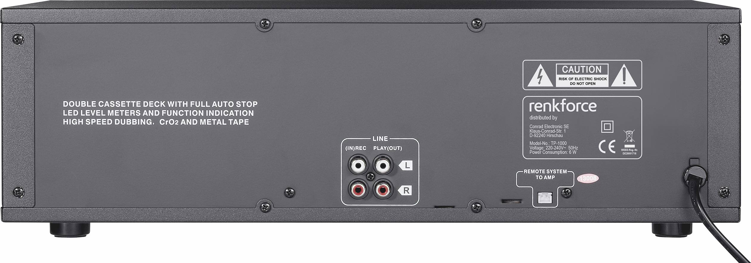 Renkforce TP-1000 Tape Deck Schwarz Doppel-Kassettendeck