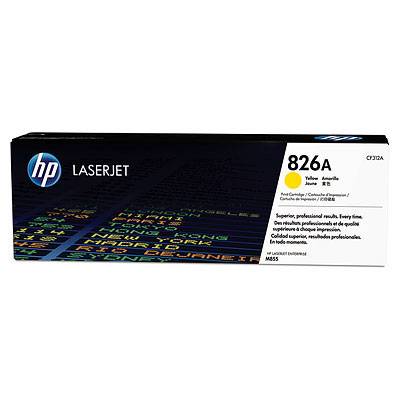 Eine schwarze HP LaserJet-Druckerpatrone mit der Modellnummer 826A für die Farbe Gelb, geeignet für hohe Druckauflagen.
