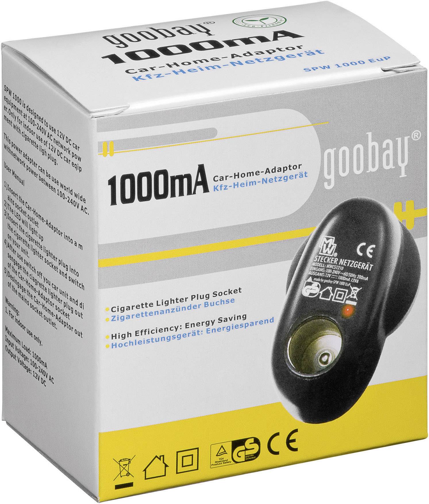 Goobay 54789 Steckernetzteil, Festspannung 12 V/DC 1000 mA 12 W