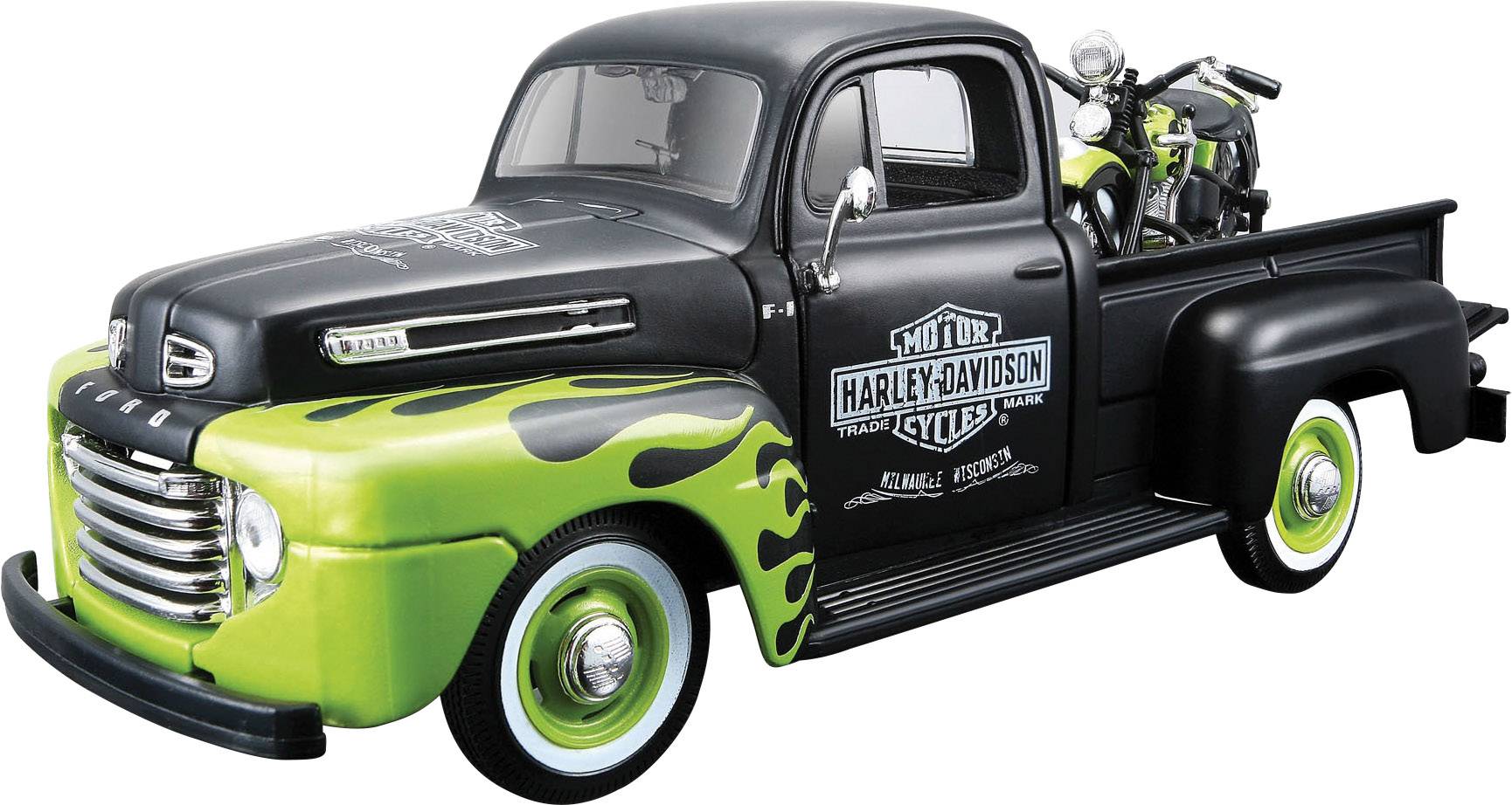 Maisto Ford Pick Up F1 ´48 und Modellmotorrad FL Panhead Harley Davidson 1:24 Modellauto