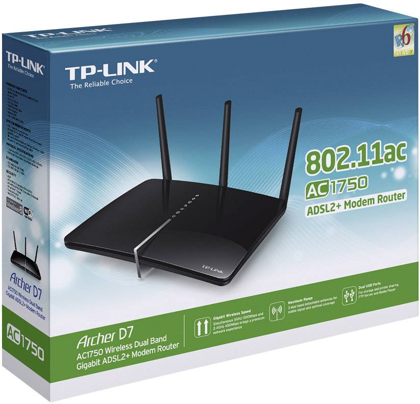 TP-LINK Archer D7 WLAN Router mit Modem Integriertes Modem: ADSL2+, ADSL 2.4 GHz, 5 GHz 1.75 GBit/s
