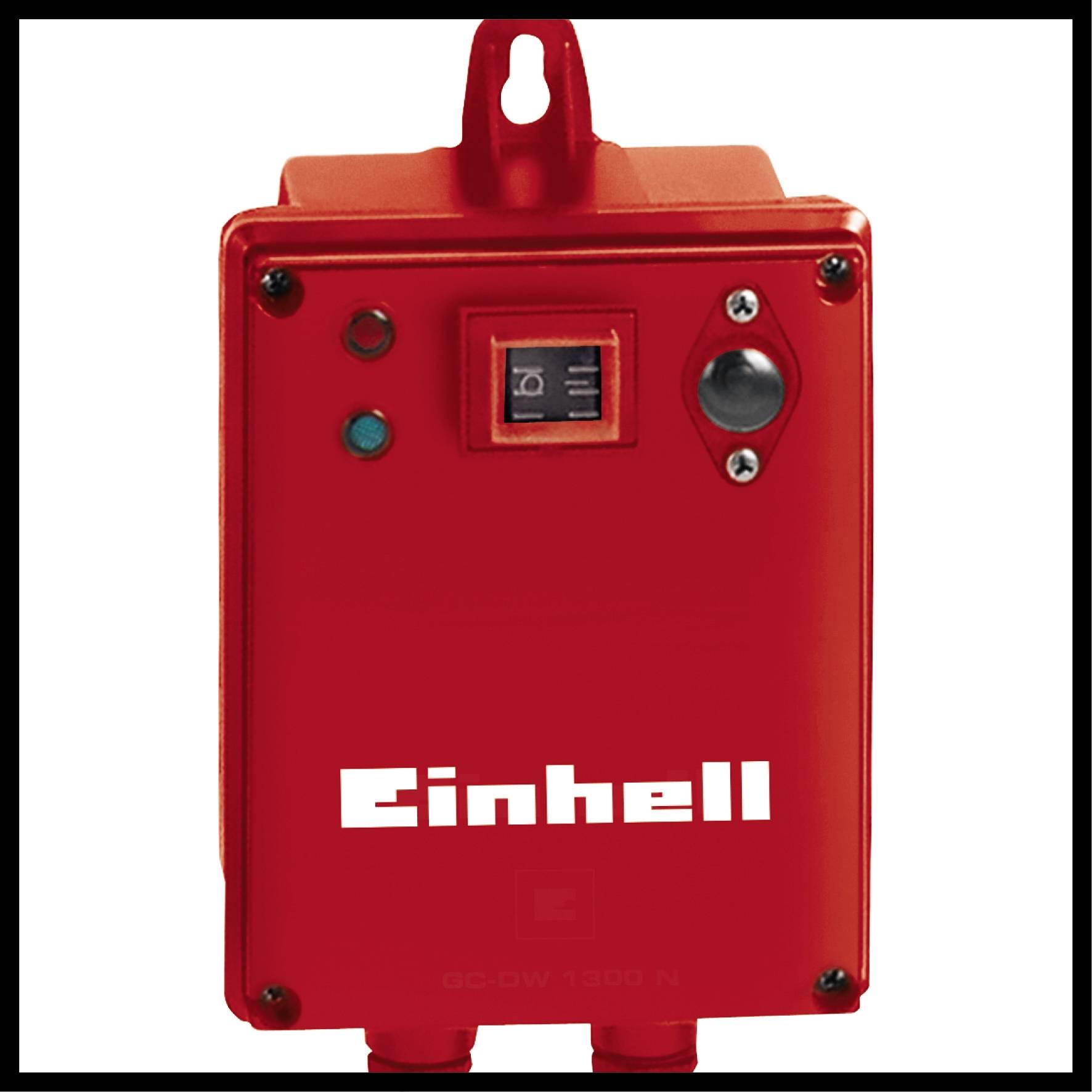 Ein rotes Einhell-Gerät, möglicherweise eine Schaltbox oder Steuerungseinheit, mit Tasten und LED-Anzeigen auf der Vorderseite.