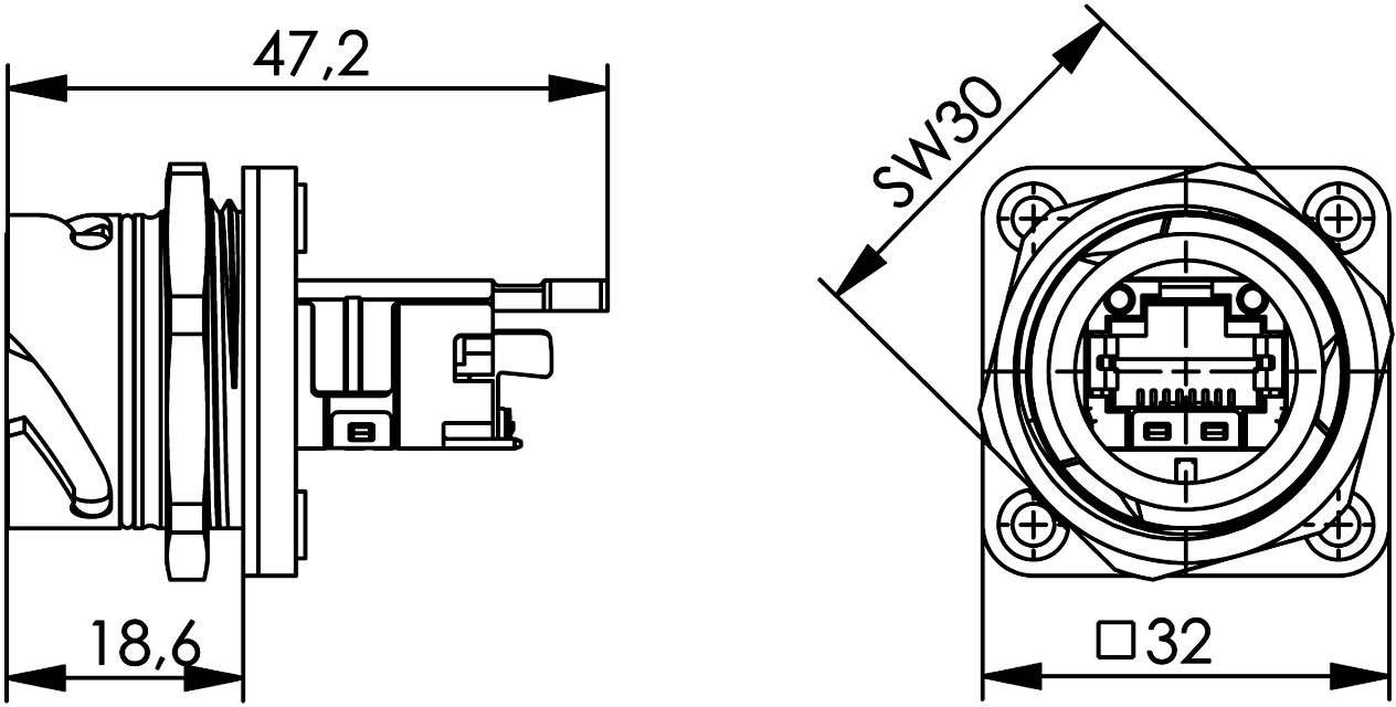 TELEGÄRTNER STX V1 Flanschset, RJ45 Modul A Cat.6A (ISO)