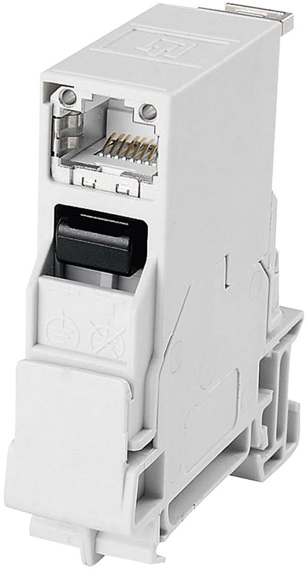 Telegärtner J80023A0000 Tragschienen-Verbinder RJ45 Buchse, Einbau Pole: 8P8C Lichtgrau 1 St.