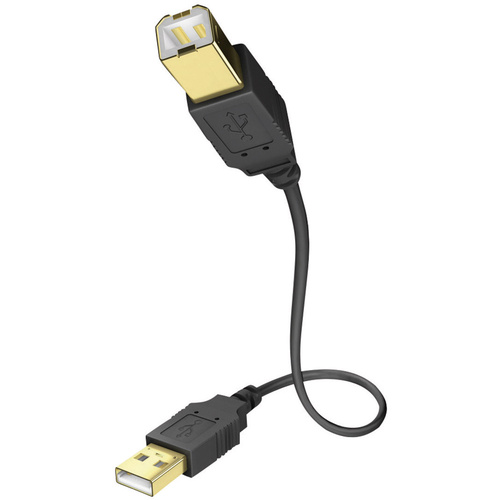Inakustik USB-Kabel USB 2.0 USB-A Stecker, USB-B Stecker 1.00m Schwarz vergoldete Steckkontakte 01070001