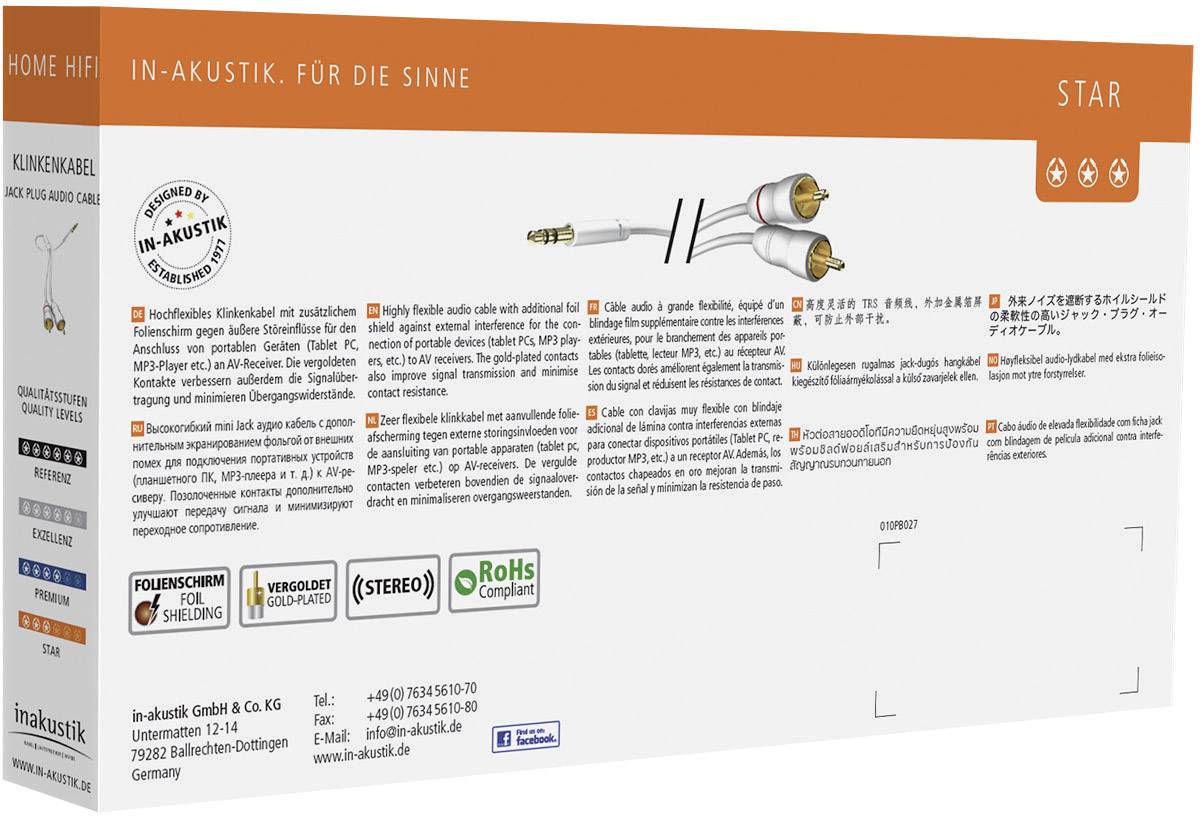 Inakustik 00310007 Cinch / Klinke Audio Anschlusskabel [2x Cinch-Stecker - 1x Klinkenstecker 3.5 mm