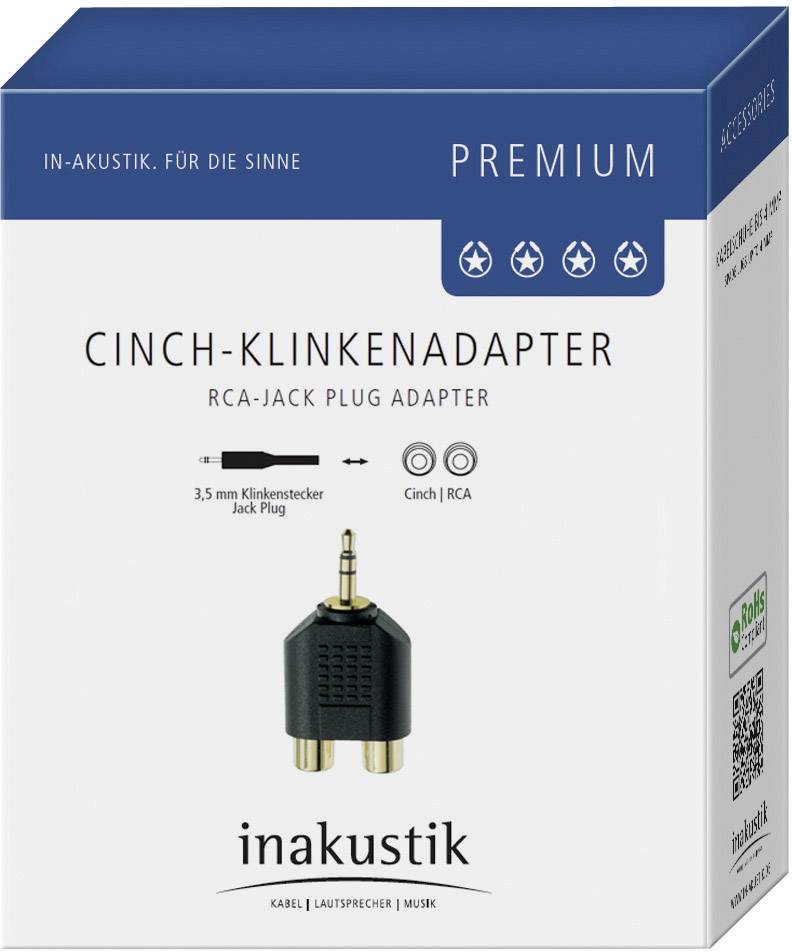 Inakustik 0081381 81381 Klinke / Cinch Audio Y-Adapter [1x Klinkenstecker 3.5 mm - 2x Cinch-Buchse] Schwarz