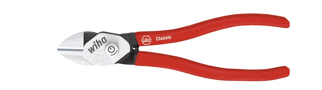 Seitenschneider mit rot-schwarzen Griffen und der Aufschrift 'Wiha Classic'. Ideal zum Schneiden von Draht und dünnen Kabeln.