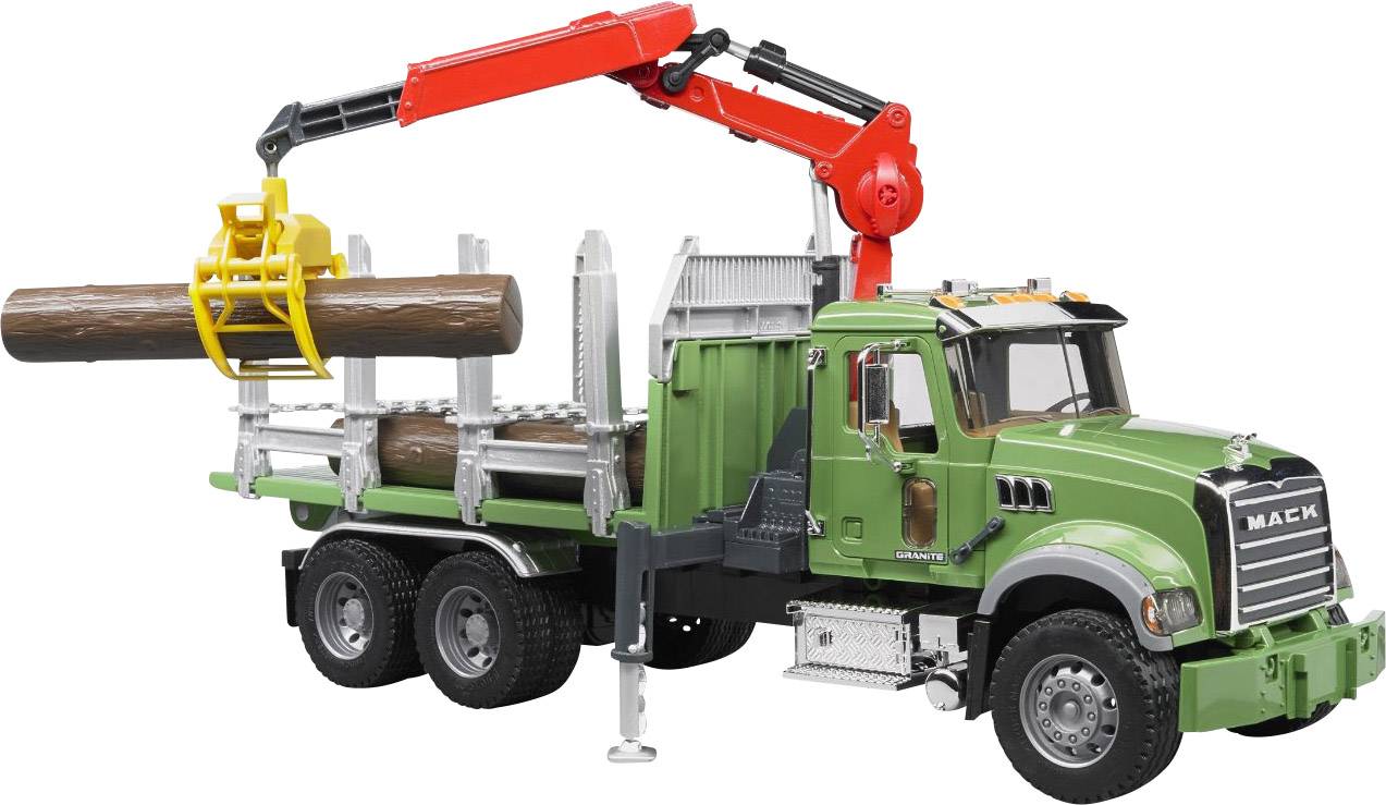 Bruder Mack Holztransport LKW mit Ladekran Fertigmodell Landwirtschafts Modell
