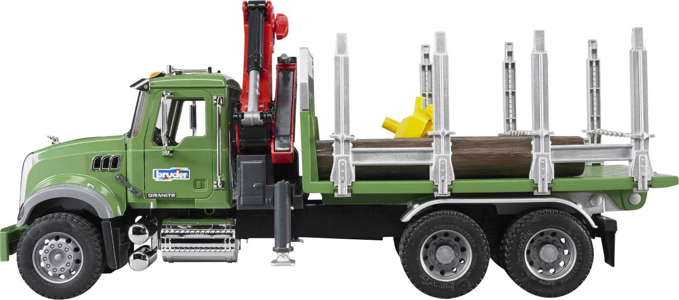Bruder Mack Holztransport LKW mit Ladekran Fertigmodell Landwirtschafts Modell