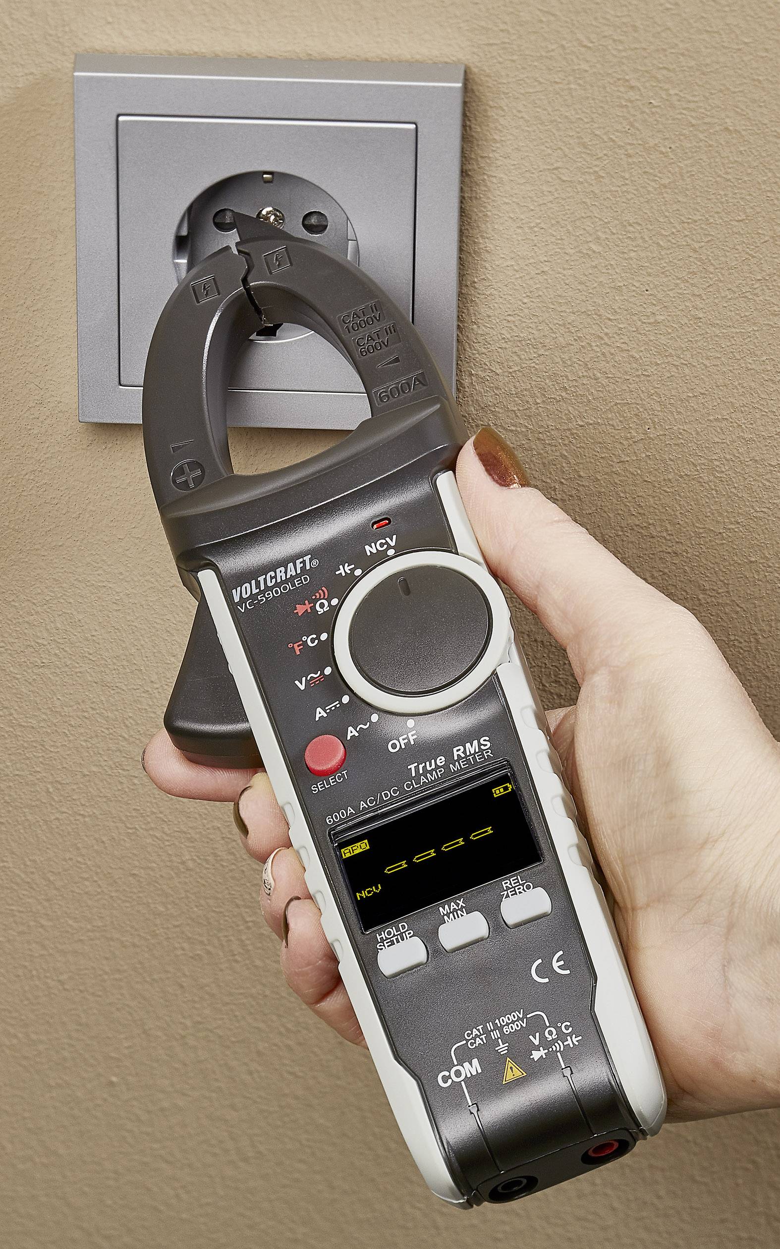 VOLTCRAFT VC-590OLED Stromzange digital OLED-Display CAT III 600 V, CAT II 1000 V Anzeige (Counts)