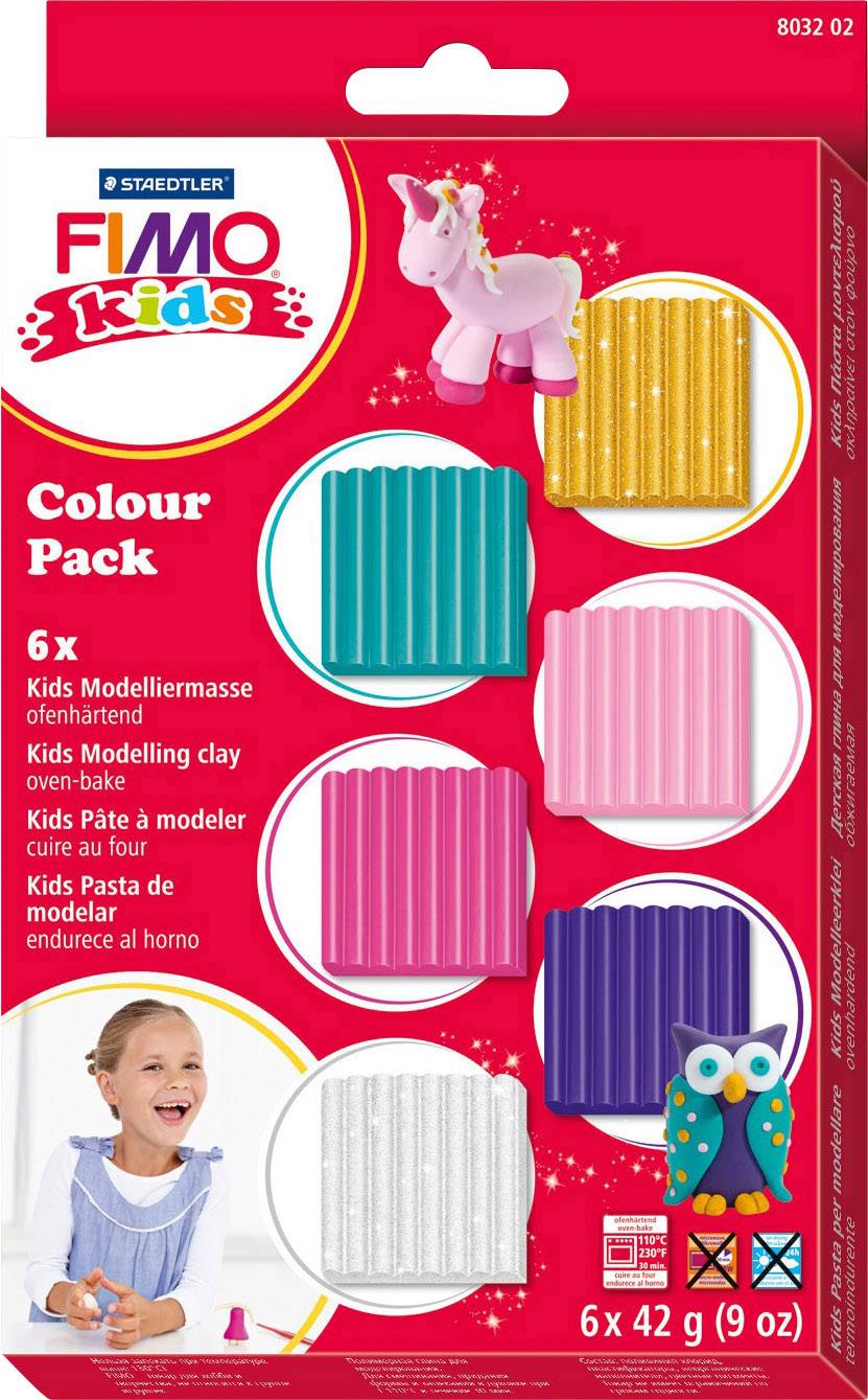 Staedtler FIMO 8032002, Knetmasse, Gold, Lila, Pink, Türkis, Weiß, Kinder, 6 Farben, 110 °C, 42 g