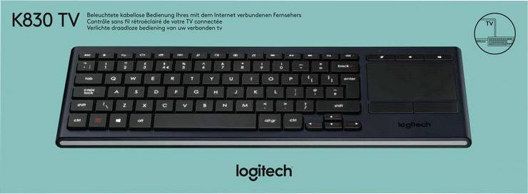 Logitech K830 Illuminated Living-Room Keyboard Funk Tastatur Deutsch, QWERTZ Schwarz Beleuchtet, Integriertes Touchpad, Maustasten