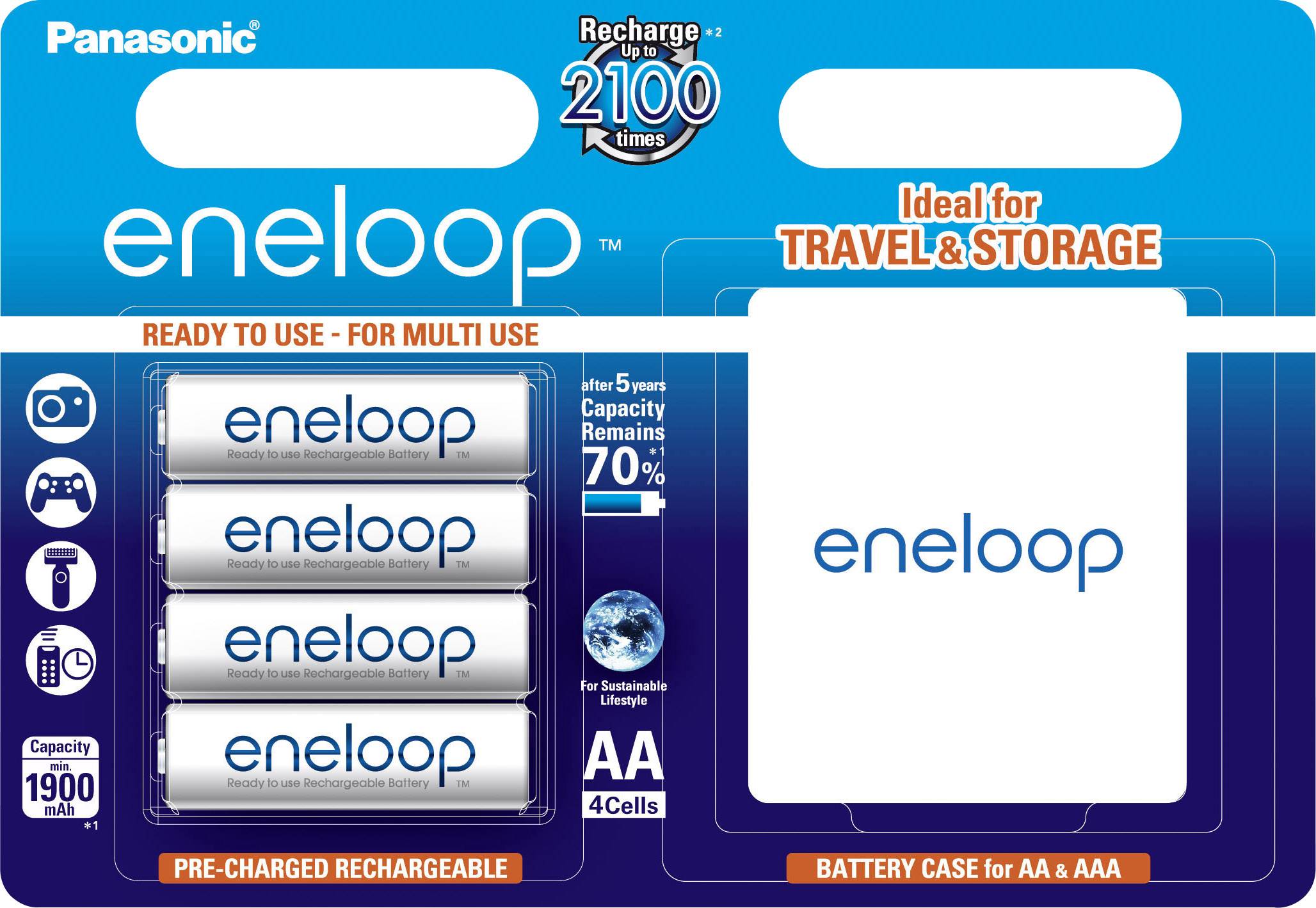 Panasonic eneloop HR06 Box Mignon (AA)-Akku NiMH 1900 mAh 1.2V 4St.
