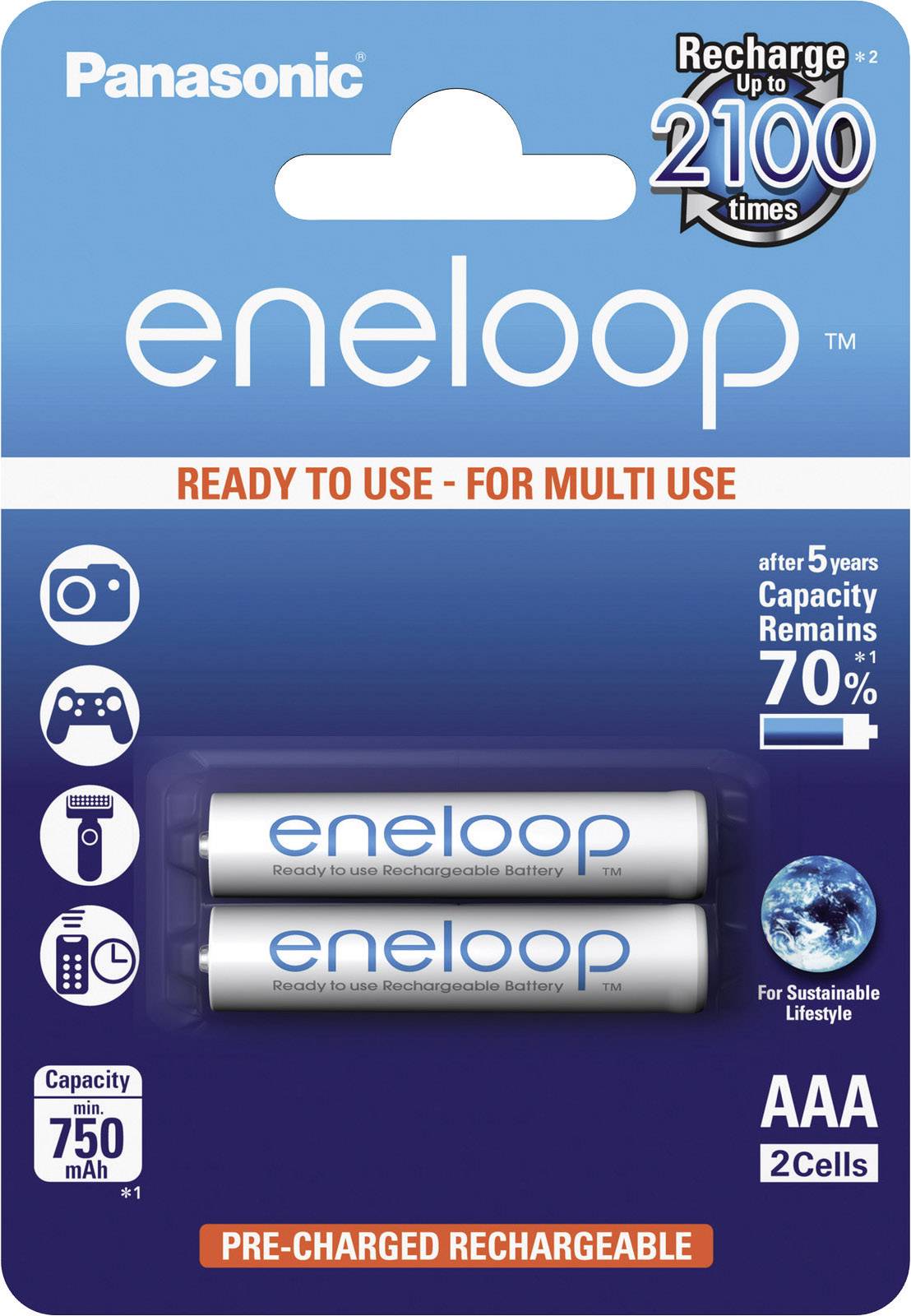 Panasonic eneloop HR03 Micro (AAA)-Akku NiMH 750 mAh 1.2V 2St.