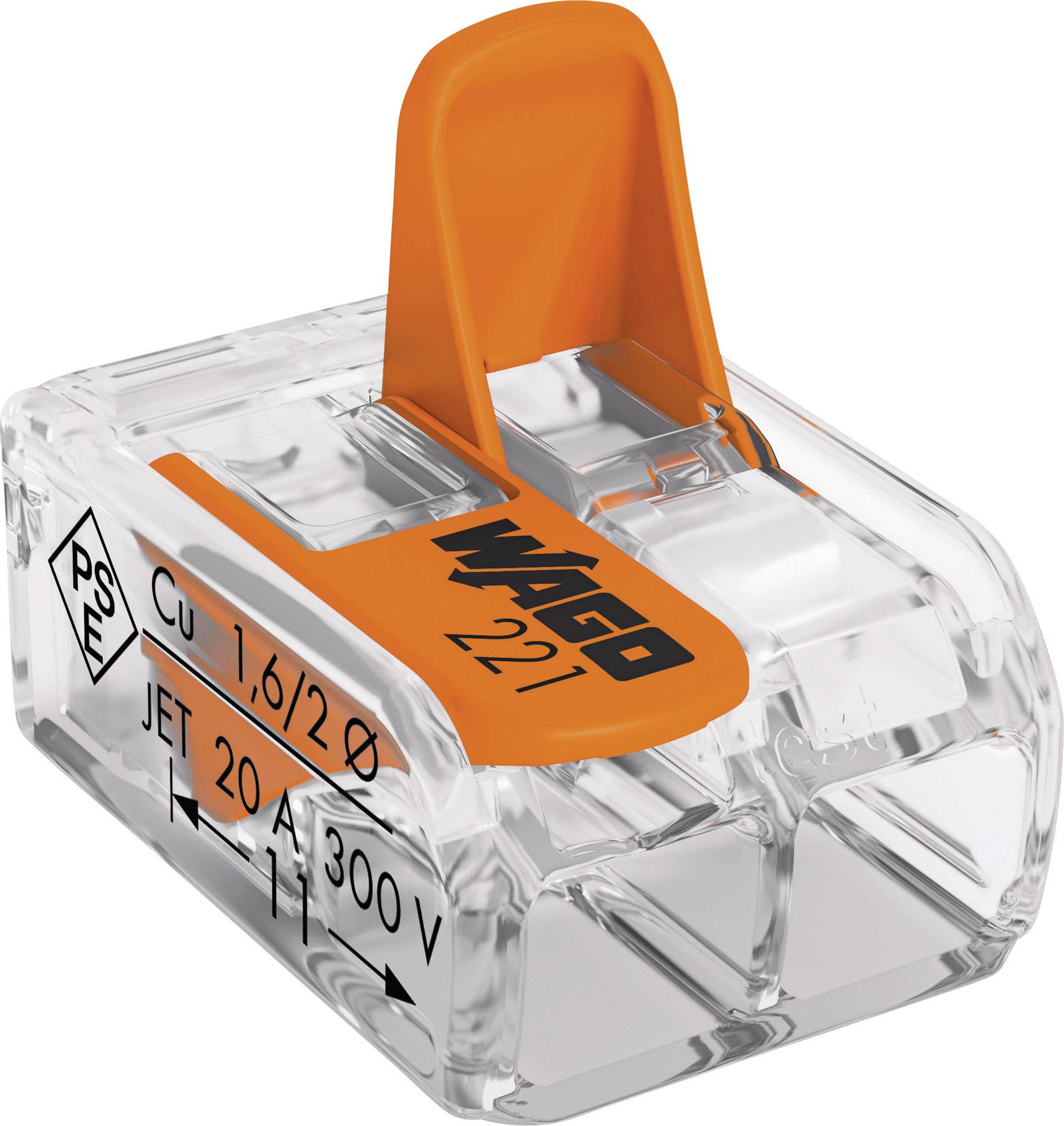 WAGO 221-412-100 221 Verbindungsklemme flexibel: 0.14-4mm² starr: 0.2-4mm² Polzahl: 2 100 St. Transparent, Orange