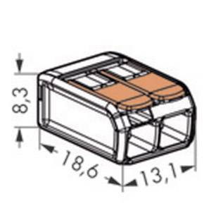Technische Zeichnung eines rechteckigen Anschlussklemmengehäuses mit Maßen: Höhe 8,3 mm, Länge 18,6 mm, Breite 13,1 mm.